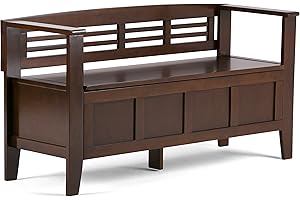 SIMPLIHOME Adams SOLID WOOD Entryway Storage Bench with Safety Hinge