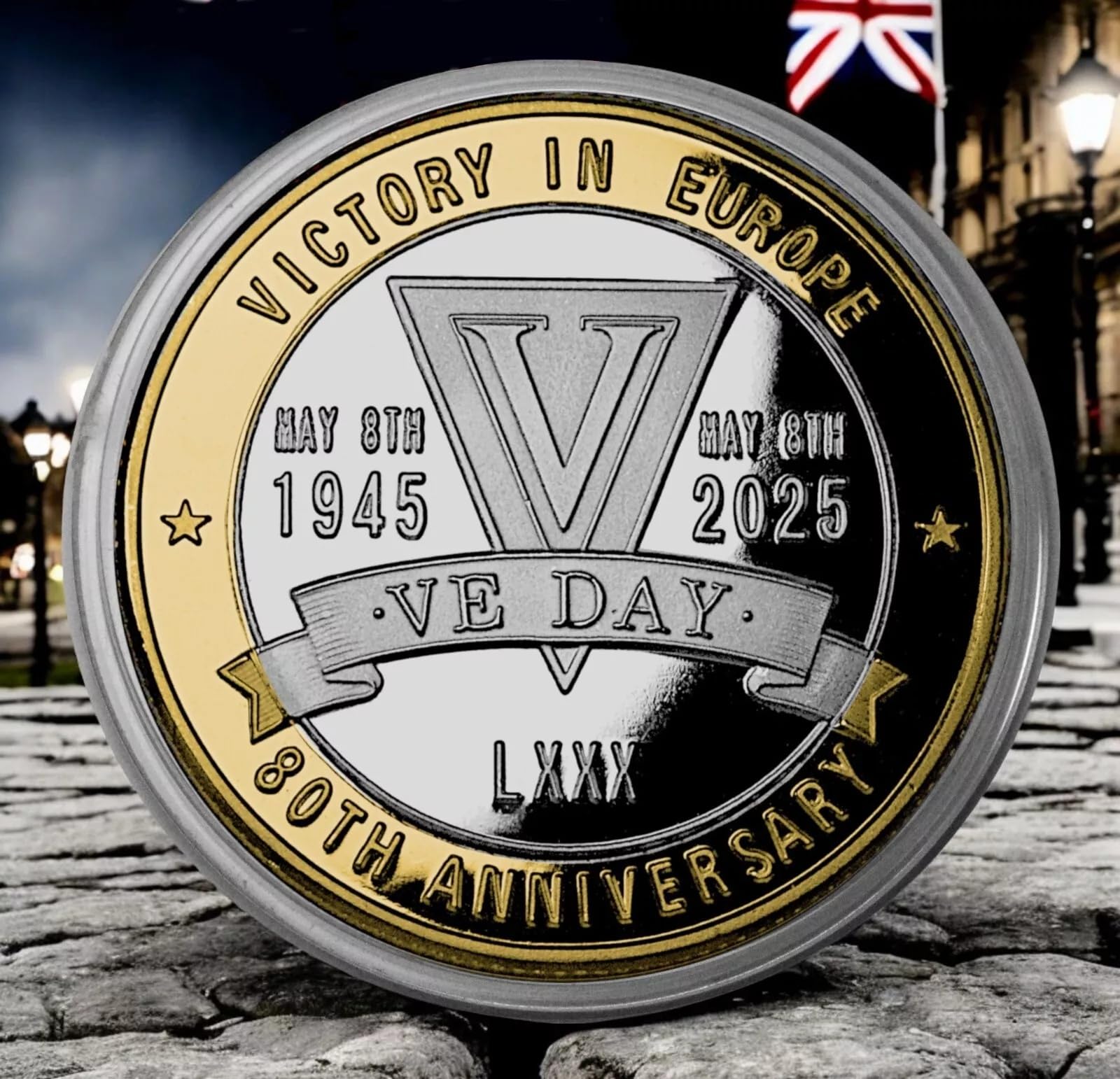 The Commemorative Coin Company Silver & Gold Ve Day 80Th Anniversary Silver & 24Ct Gold Commemorative. Ve Day 8Th May 1945-2025 Ww2 Collectable