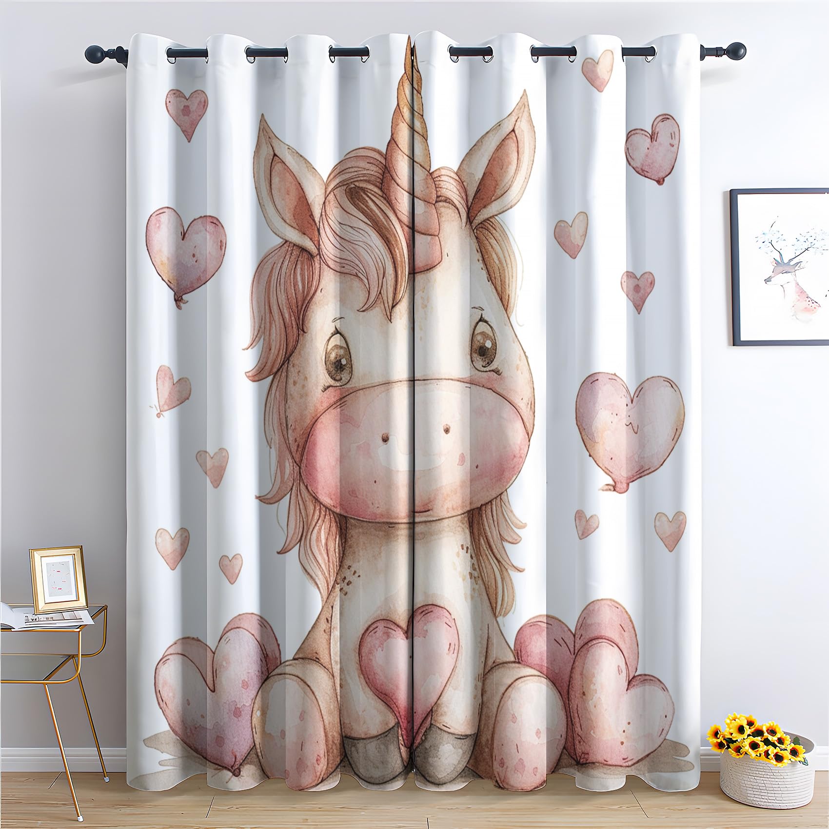 zcwl Unicorn Curtains for Bedroom Living Room - Kids Girls Blackout Curtains - Thermal Eyelet Curtains & Drapes - 63 Drop Patterned Window Treatments - 42x63 Inch (W x L) 2 Panels
