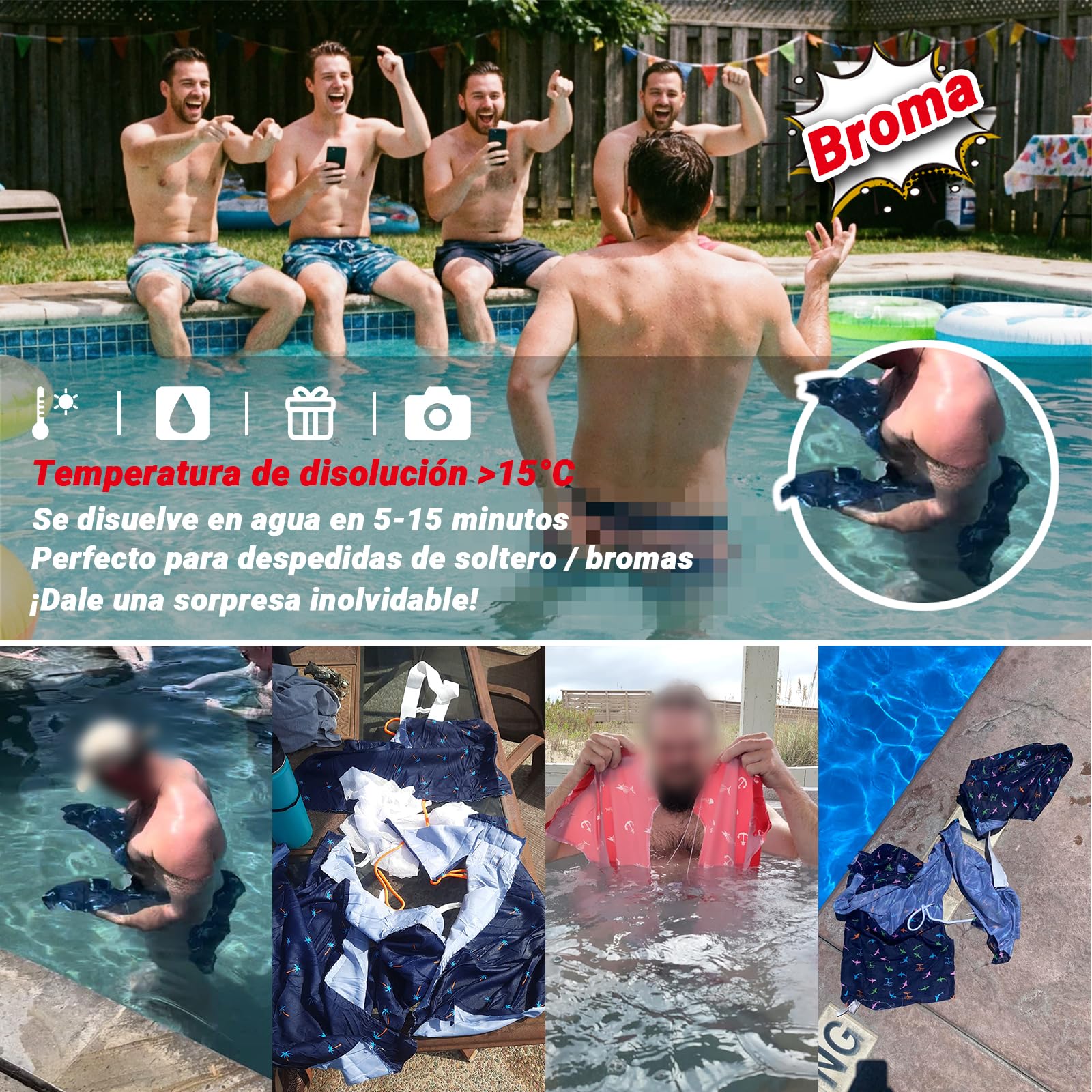 Traje de baño disolvente, cosas de broma, regalos divertidos para hermano, novio, despedida de soltero, fiesta en la playa en la piscina - 3