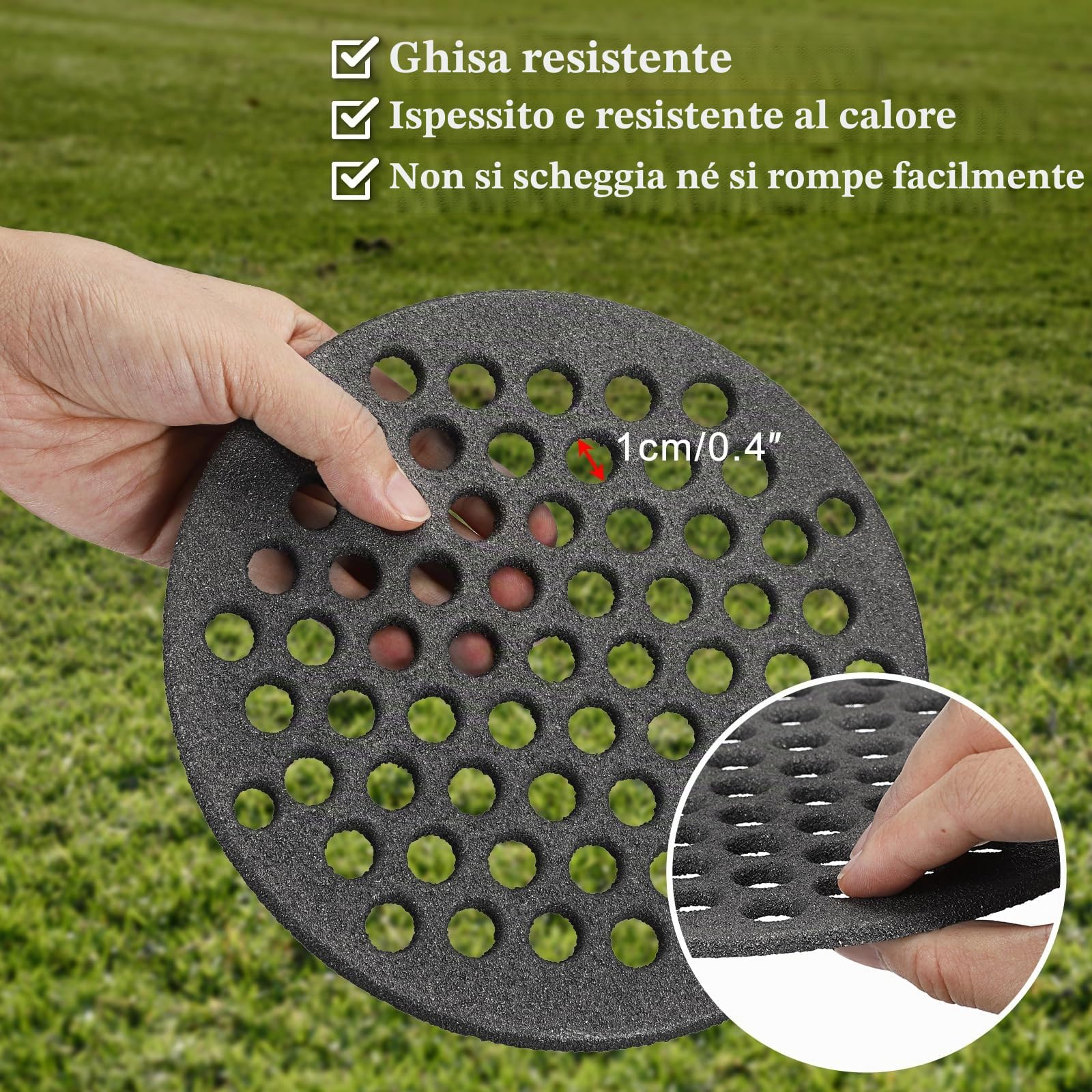 SUMTree Griglia Rotonda in Ghisa per Barbecue, Forno, Camino, Griglie con Foro Tondo, Nero, Robusta, Griglia per Cenere, Griglia per Carbone per Barbecue, Griglia per Fuoco, Diametro 19 cm, Facile da