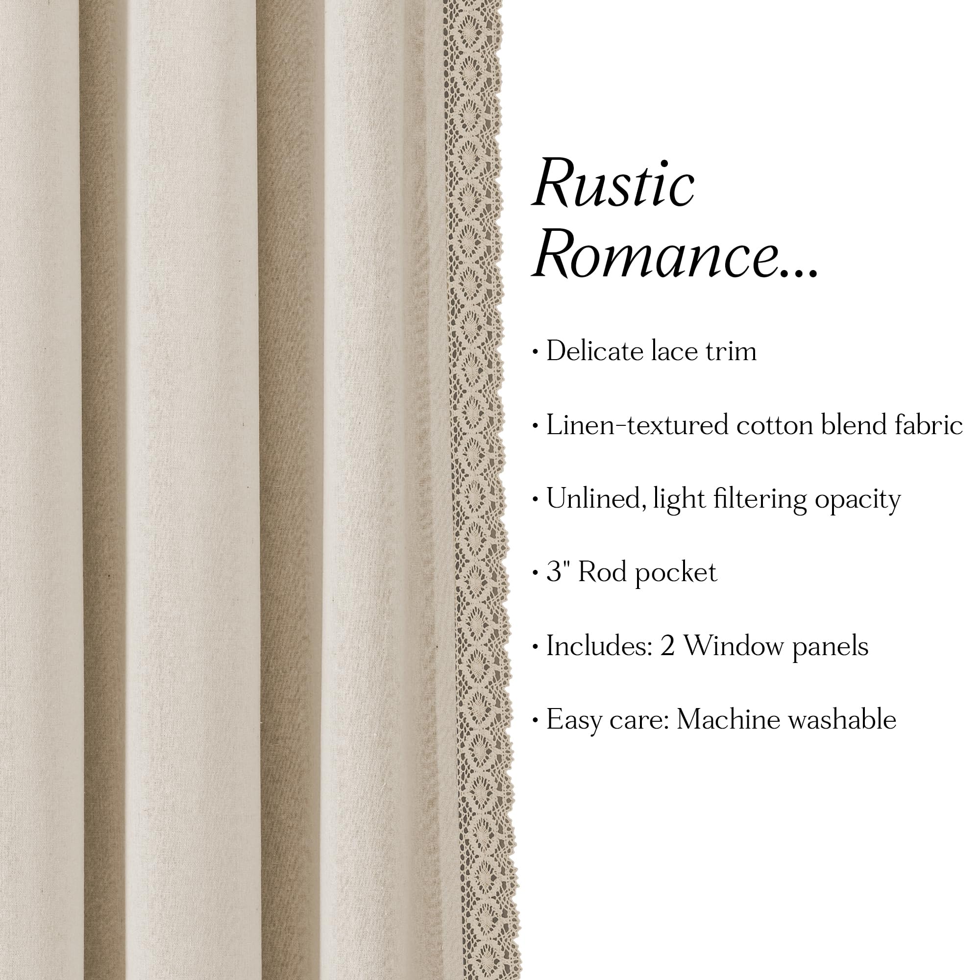 Lush Decor Paire de Rideaux de fenêtre pour Salon, Salle à Manger, Chambre à Coucher, Ivoire, 241,3 x 137,2 cm