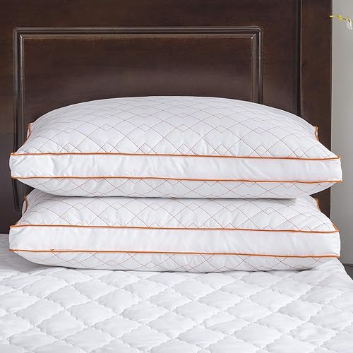 Miniatura 3 de Juego de 2 almohadas de plumón de ganso para dormir con funda de algodón 100% premium, Algodón, Anaranjado, King