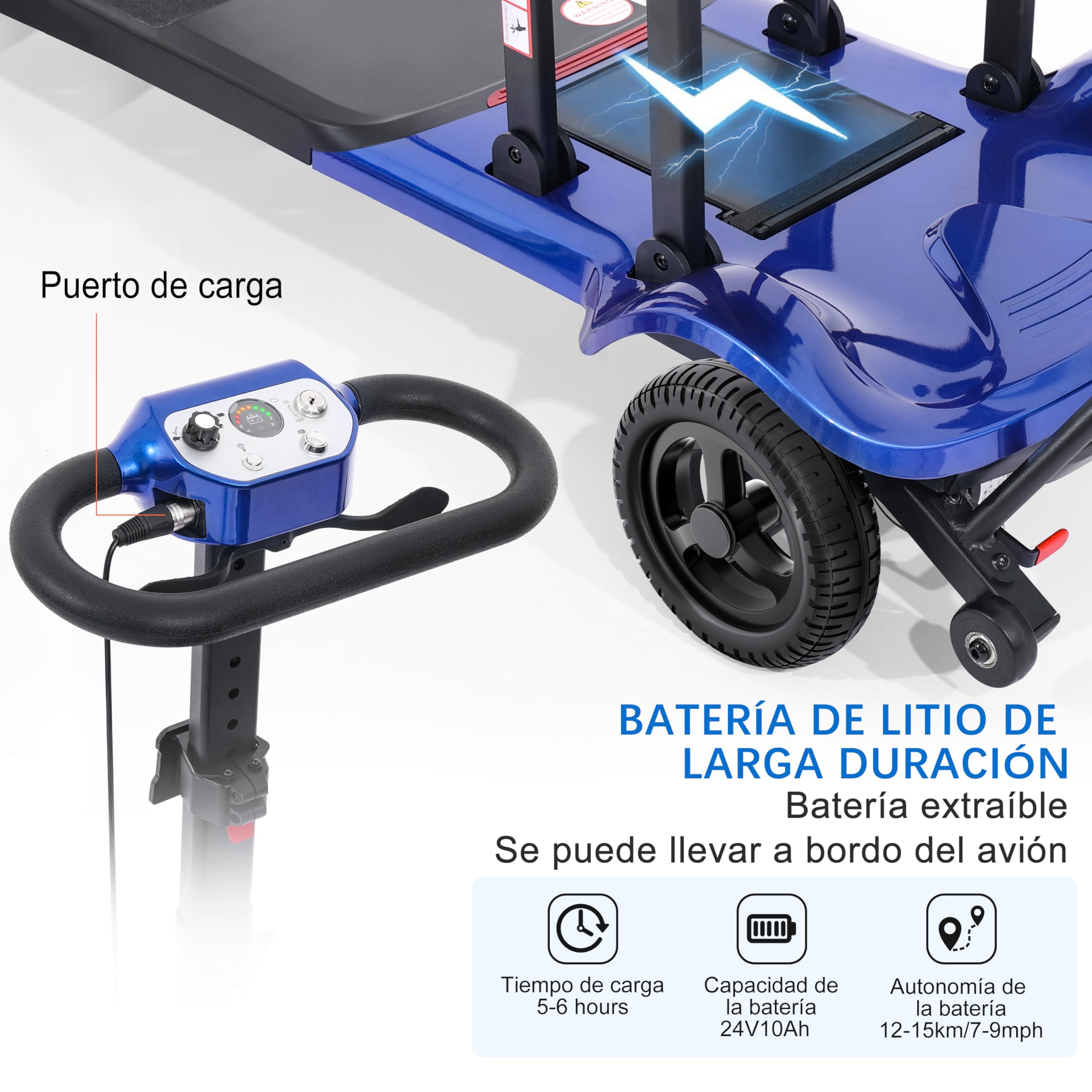 TopMate ES41 Patinete de Movilidad para Adultos y Personas Mayores, Ligero, Plegable, Aprobado para Aerolíneas, con Asiento Ultra Ancho, Manillar Ajustable y Cesta - Azul