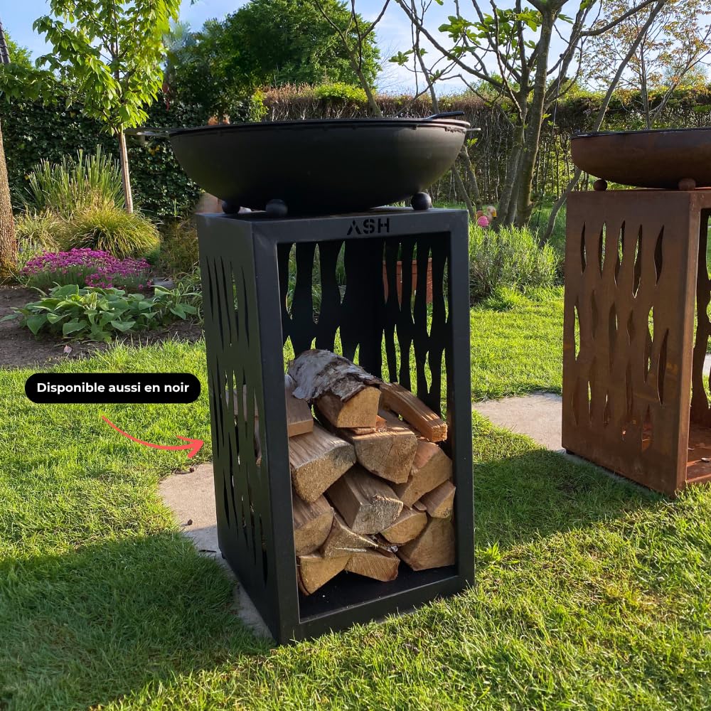 Plancha Acier Corten - BBQ Extérieur - Cheminée de Jardin - Rangement du Bois - Aspect Luxueux