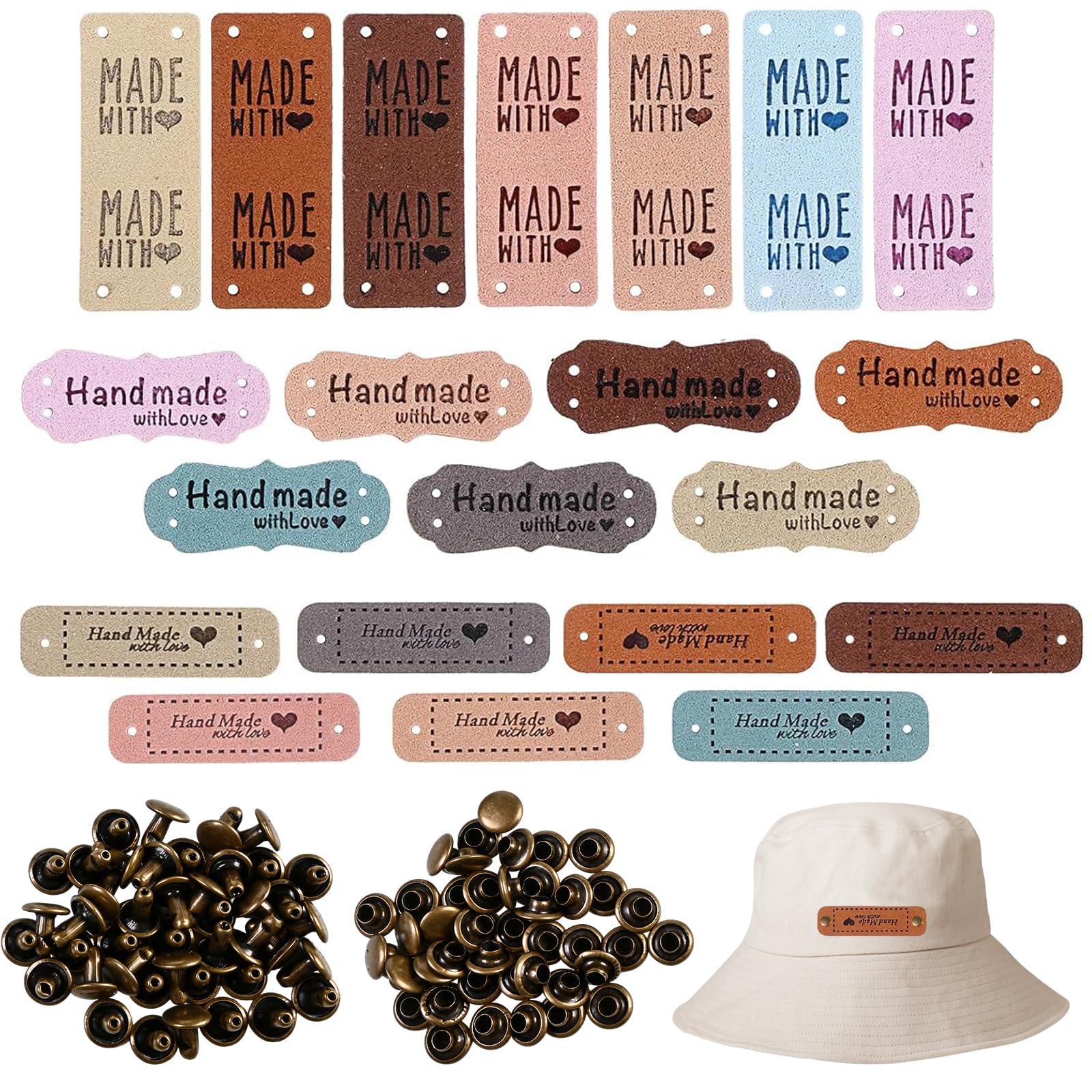 Rovelin Handmade with Love Tags PU Leather Labels Sewing Labels