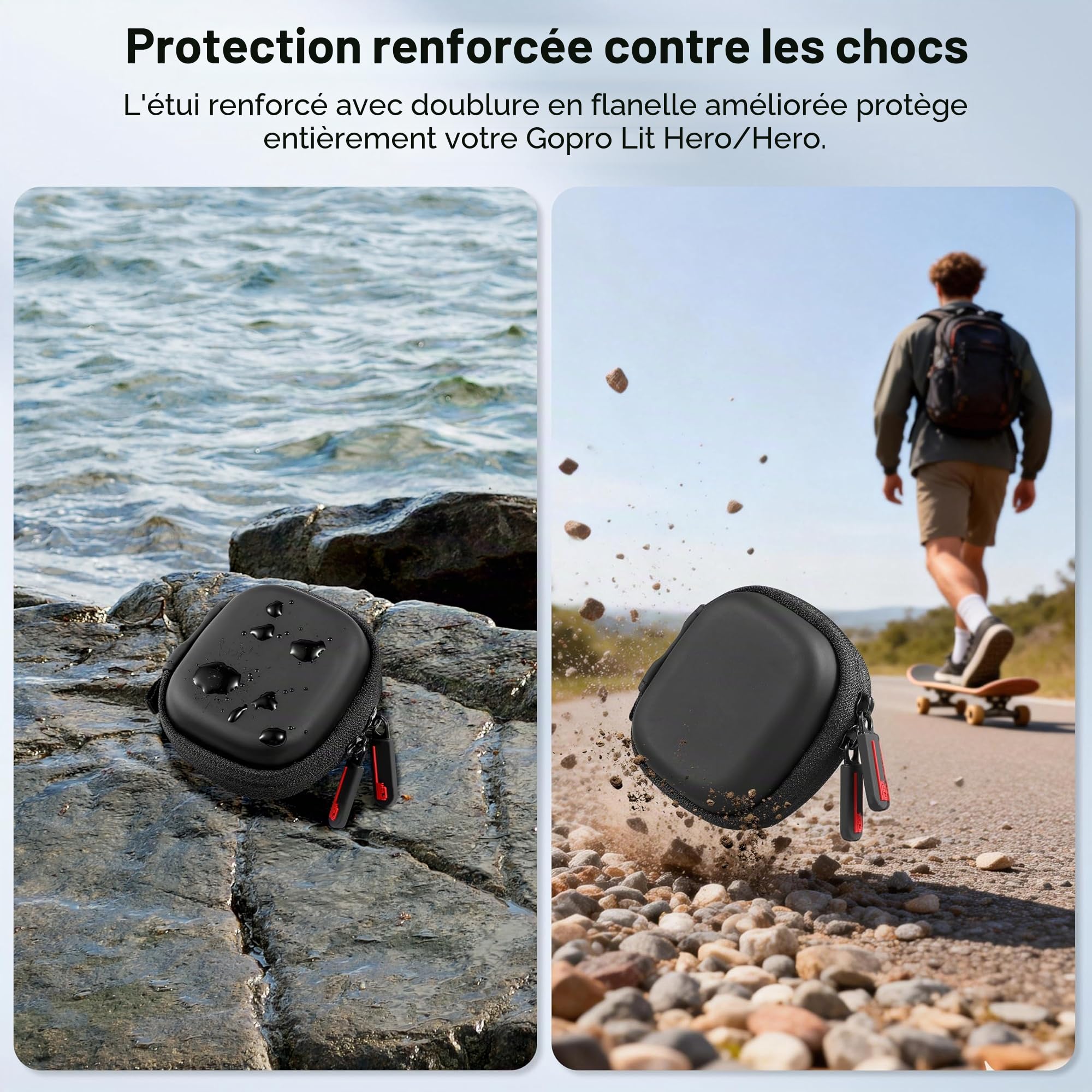 STARTRC VCR Étui de transport pour GoPro Lit Hero/Hero Accessoires Coque rigide PU Housse de rangement Mini sac de voyage Portable Étuis avec mousqueton Caméra d'action