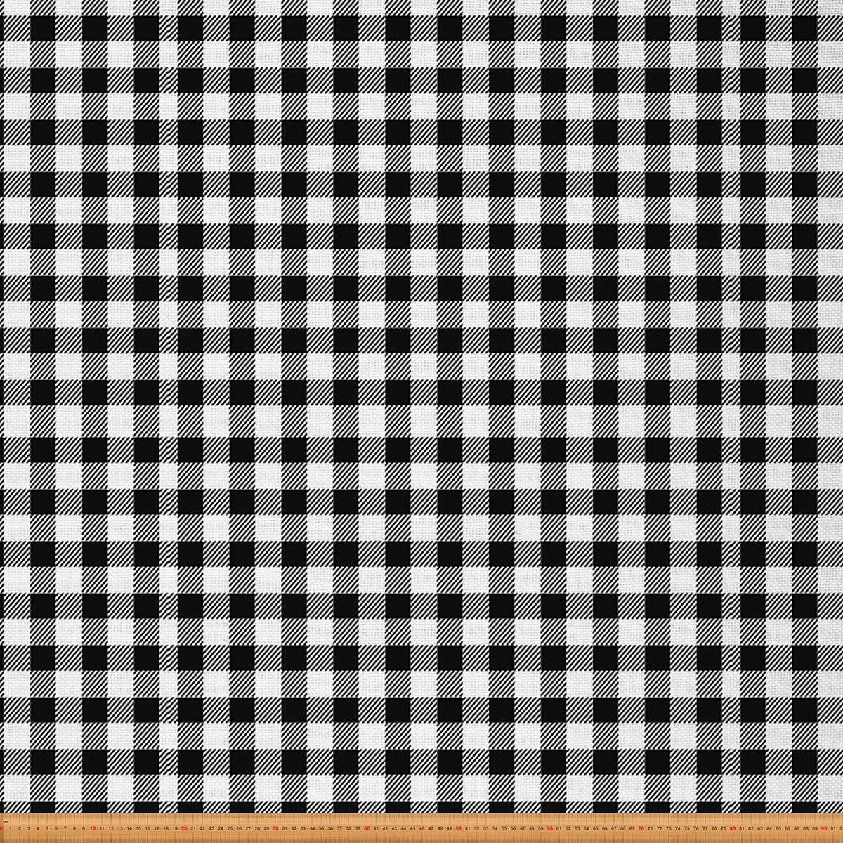 Plaid Fabric by The Yard,Gingham Tablecloth Plaid Grid Upholstery Fabric for Chairs,Traditional Art Design Waterproof Outdoor Fabric,2 Yard,(L184*W150cm) White Black