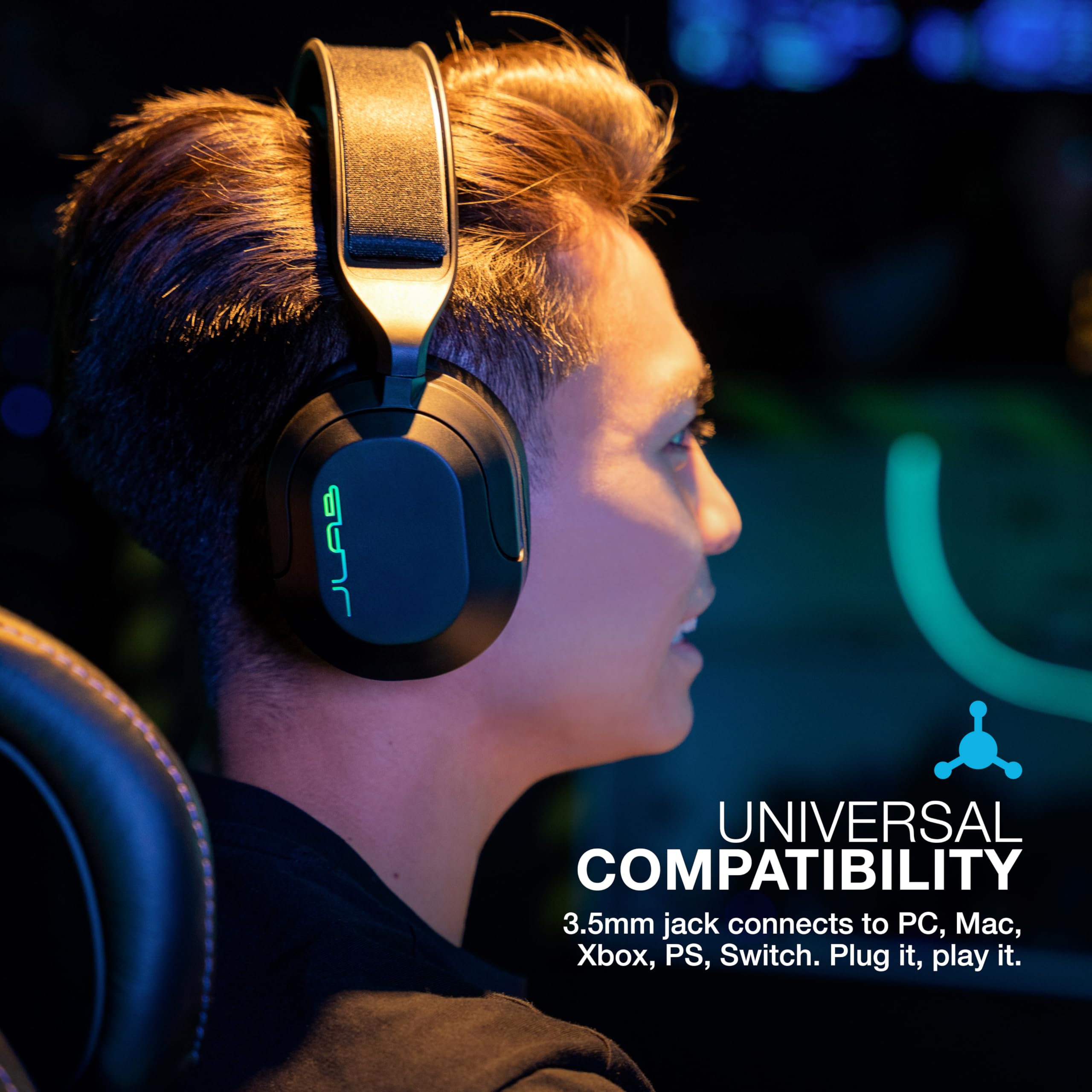 JLab Nightfall Cuffie Gaming con Filo Over-Ear con Microfono per PC/Xbox/PS5/PS4/Nintendo Switch – Driver da 50mm, Cuscinetti Cloud Foam, Isolamento Acustico | Driver da 50mm, Cuscinetti Cloud Foam, Isolamento Acustico, per PC/Xbox/PS5/PS4/Nintendo Switch