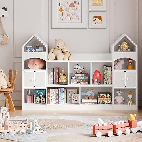 Vabches Estantería para niños con forma de castillo, vitrina para niños, organizador de almacenamiento de juguetes multifuncional, estantería