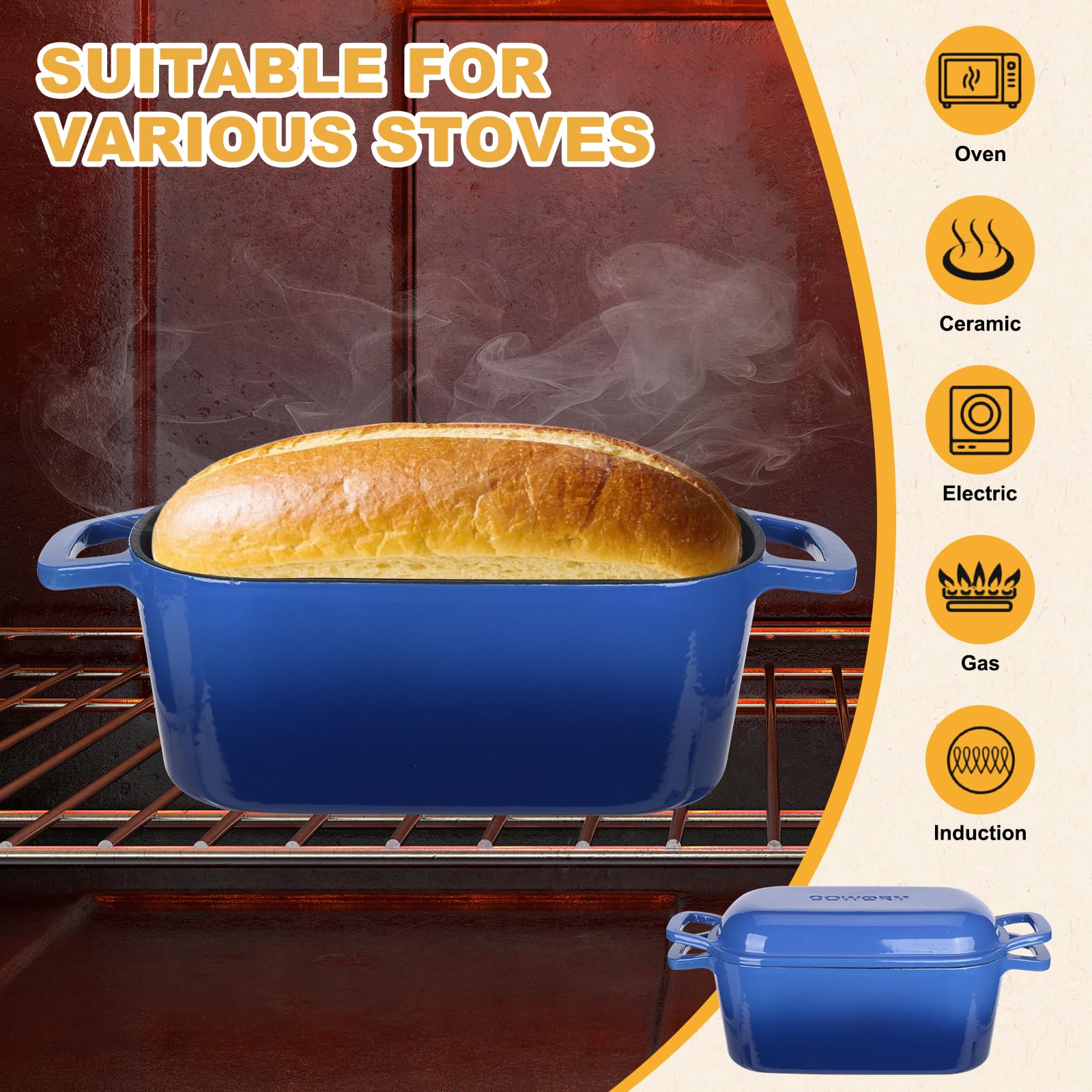 3.6QT Cast Iron Dutch Oven Bread Baking Kit - Oval Pot With Lid & Sourdough Starter Accessories