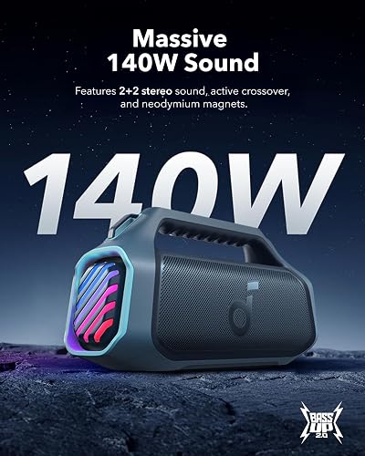 soundcore Anker Boom 2 Plus Outdoor Speaker, Bluetooth Speaker with 140W, 2+2 Channel, BassUp 2.0, 20H, Fast Charge, IPX7 Waterproof, RGB Lights, USB-C, Power Bank, for Camping, Beach, Garden - 3