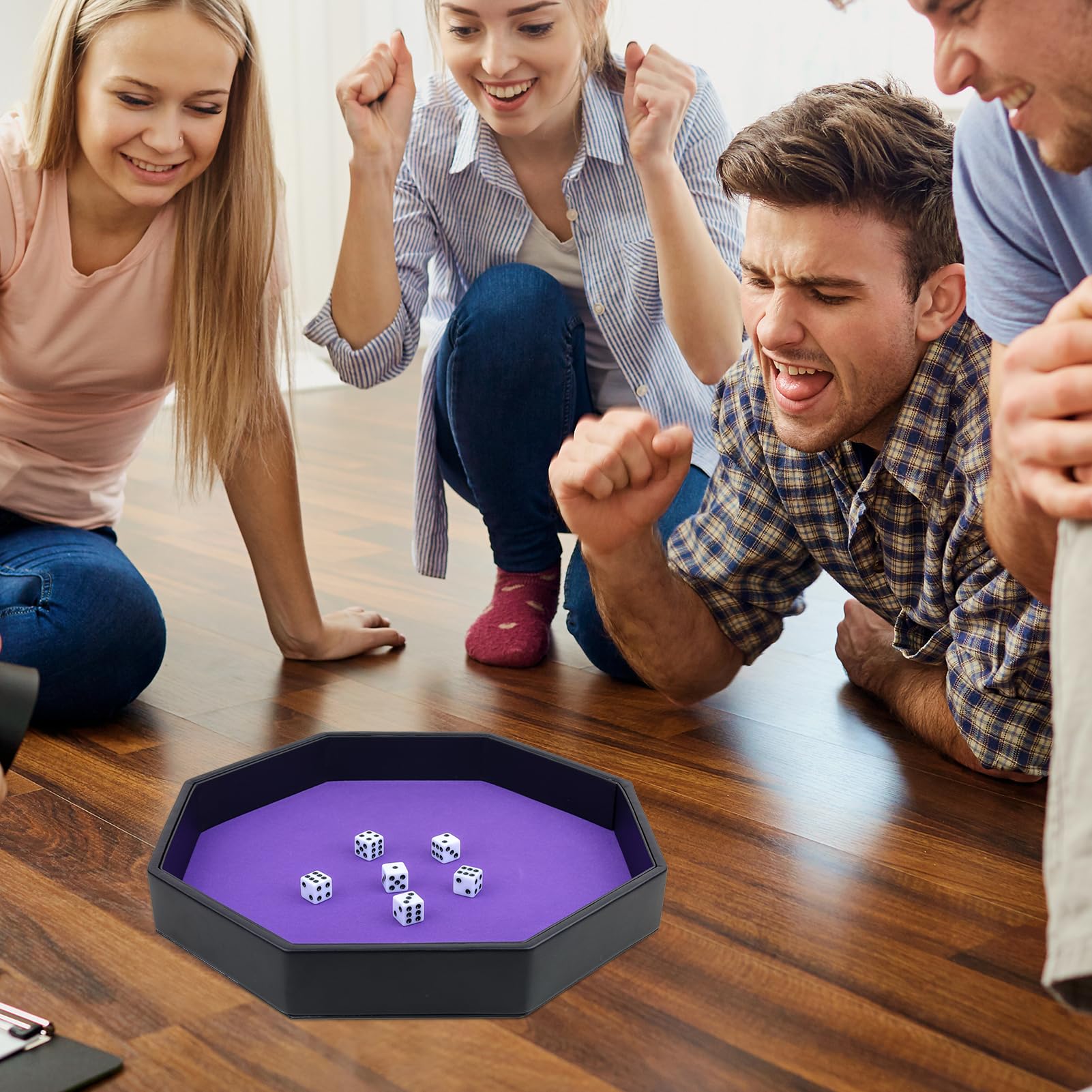 Gesserit Würfelbrett mit Filzunterlage, lila Filz gefüttertes PU-Leder-Oktogon-Würfeltablett für Dungeon-Crawler-Spiele
