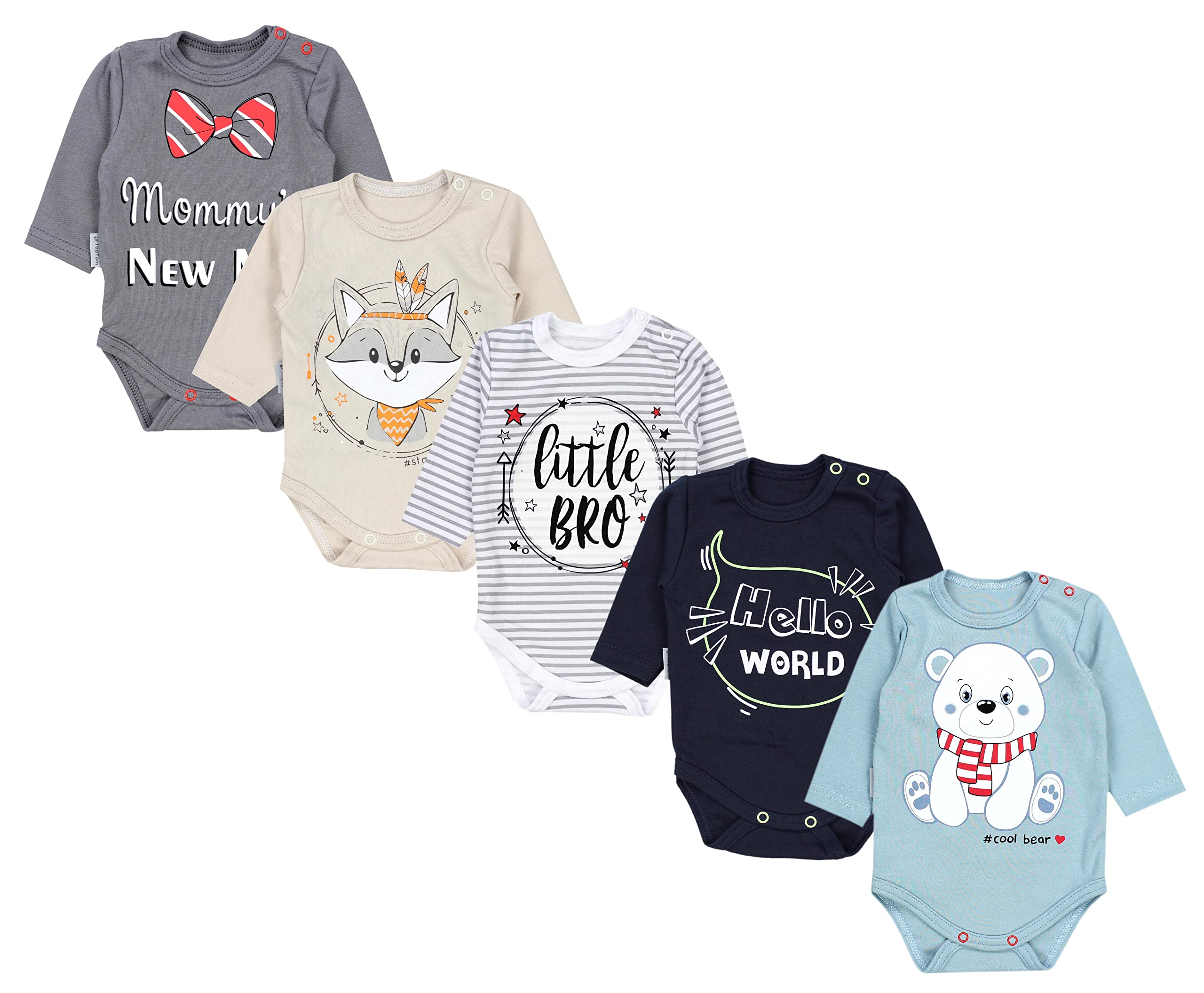TupTam Body Bebe Manga Larga 5 Pack Algodon Estampado Nino Nina OEKO-TEX