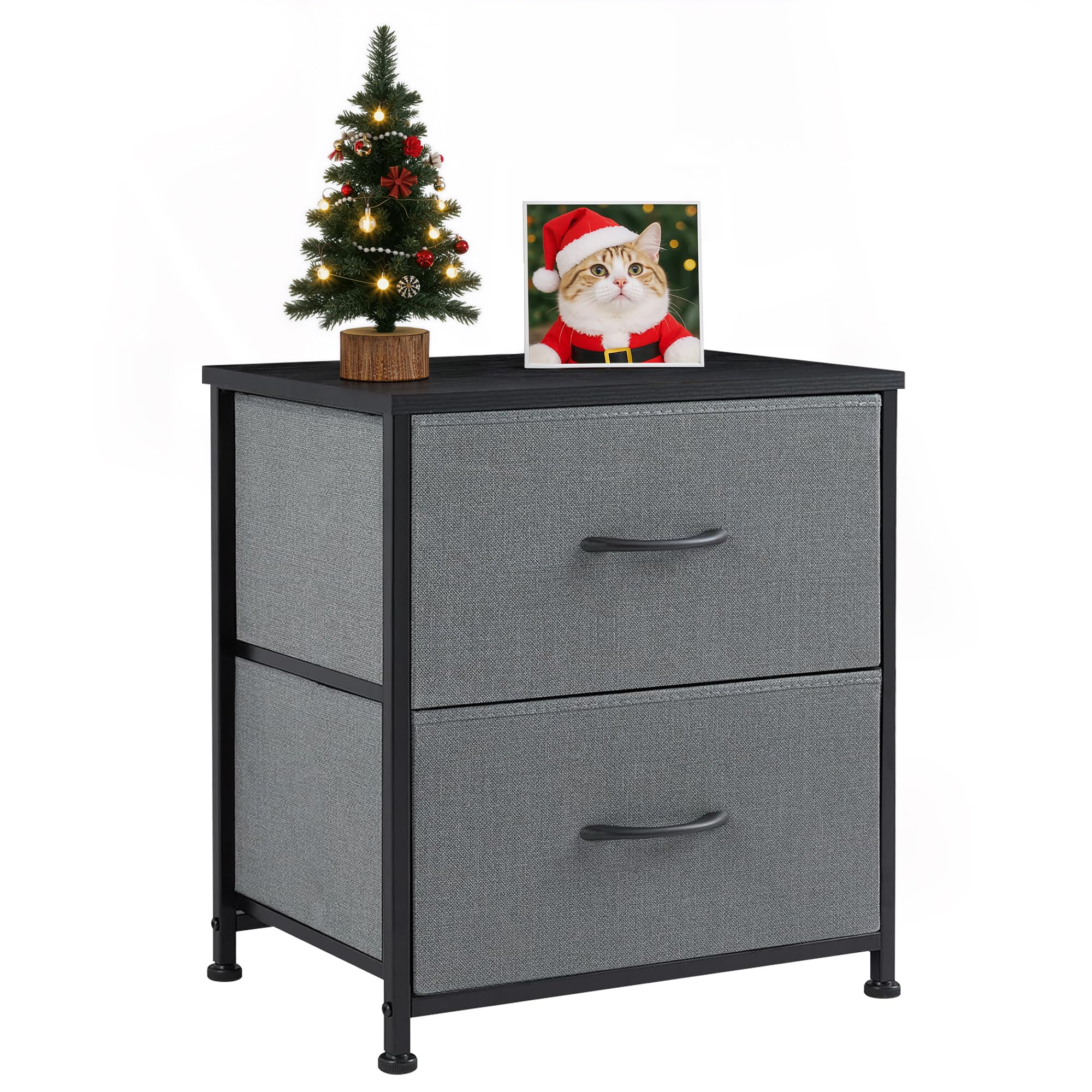 Accver Nightstand, 2 Drawer Dresser Bedside Storage Furniture, Small Dresser with 2 Drawers, End Table with Fabric for Bedroom, Closet, Entryway,