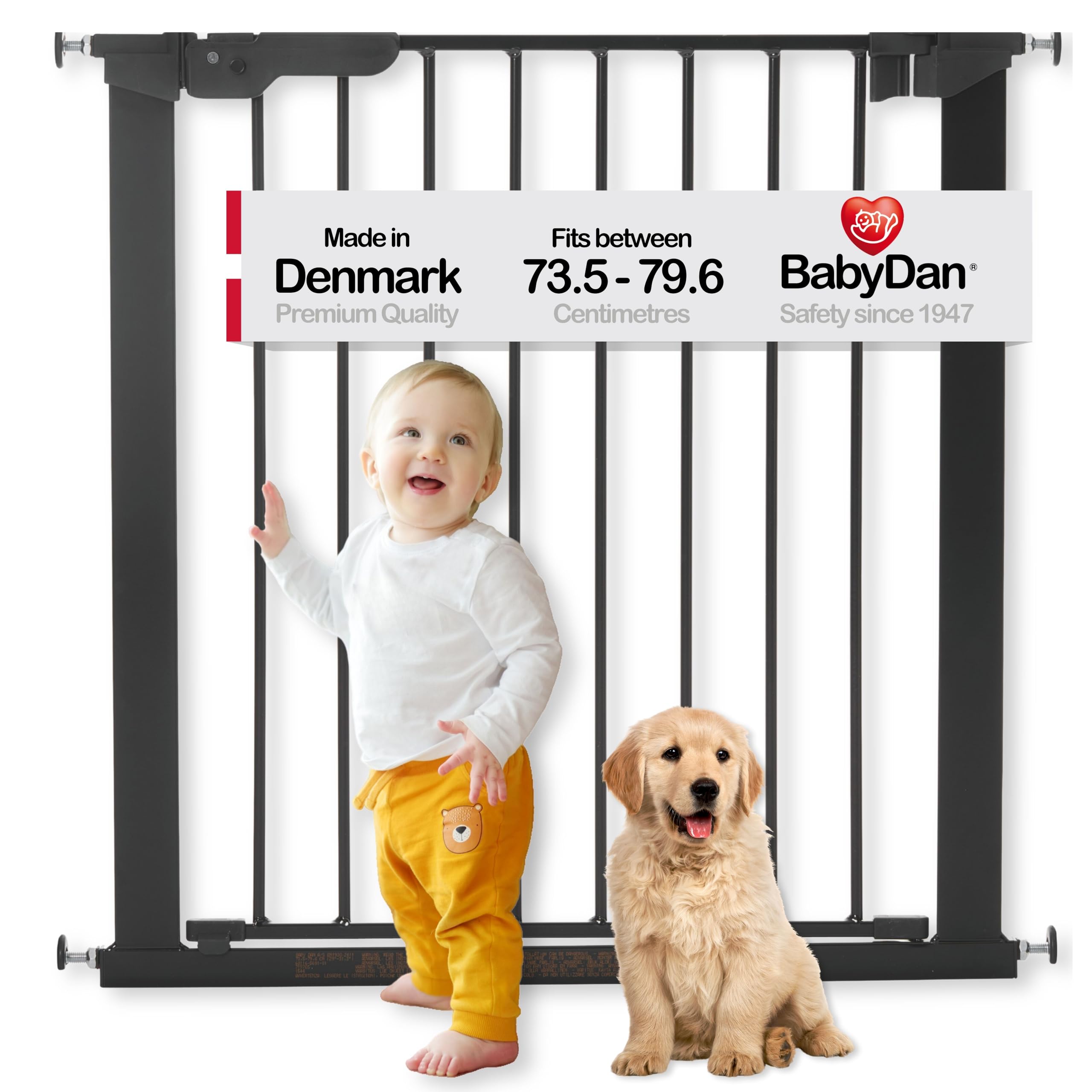BabyDan Premier, Pressure Fit Stair Gate, Covers openings between 73.5-79.6 cm/29-31.3 inches, Baby Gate/Safety Gate, Metal, Black, Made in Denmark - (Pet Gate/Dog gate)