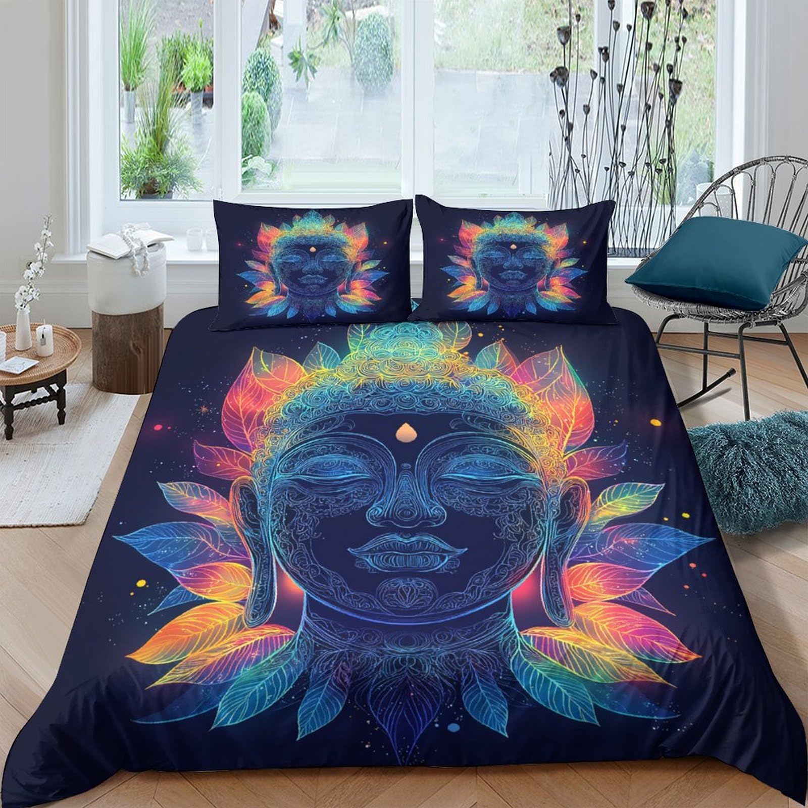 Ctjqhvkz Style-9 3D Printed Buddha Mandala Fitted Sheet Microfiber Soft Colorful Lotus Bed Cover For Bedroom Dorm Protection Home Decor Single（135X200cm）
