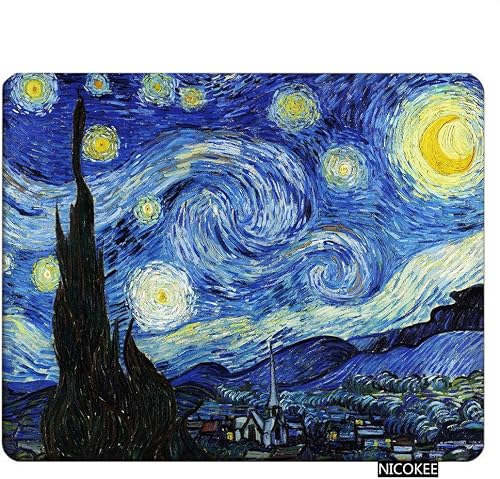 Rectangle Gaming Mousepad Starry Night by Vincent Van Gogh Mouse Pad Mouse Mat for Computer Desk Laptop Office 9.5 X 7.9 Inch Non-Slip Rubber