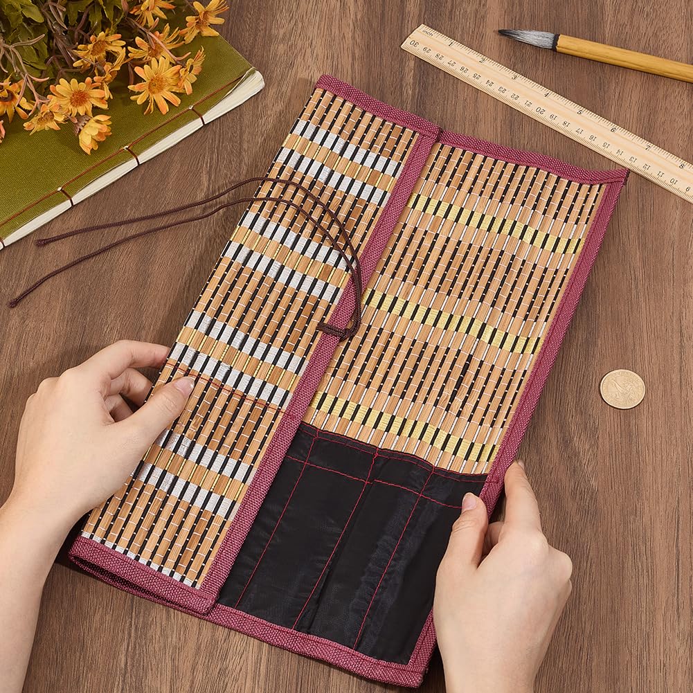 GORGECRAFT Porta pennelli da calligrafia in bambù, portatile, arrotolabile, con 8 scomparti, per penne e pennelli, per pittura artistica, scrittura, rotolo, custodia per il trasporto, per pennelli ad