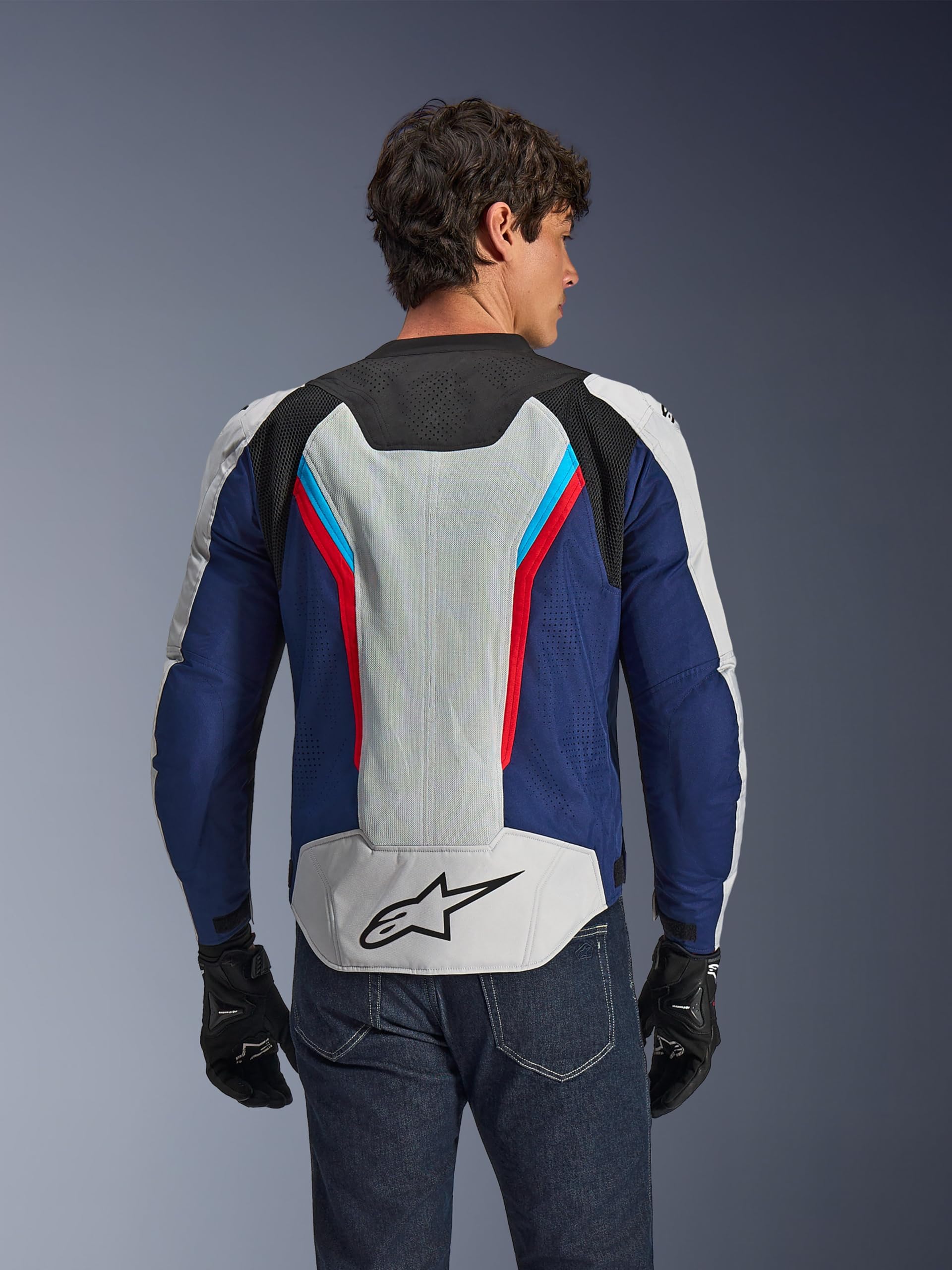 Alpinestars AST V3 Air Giacca tessile da motocicletta perforata, grigio/blu/rosso, L