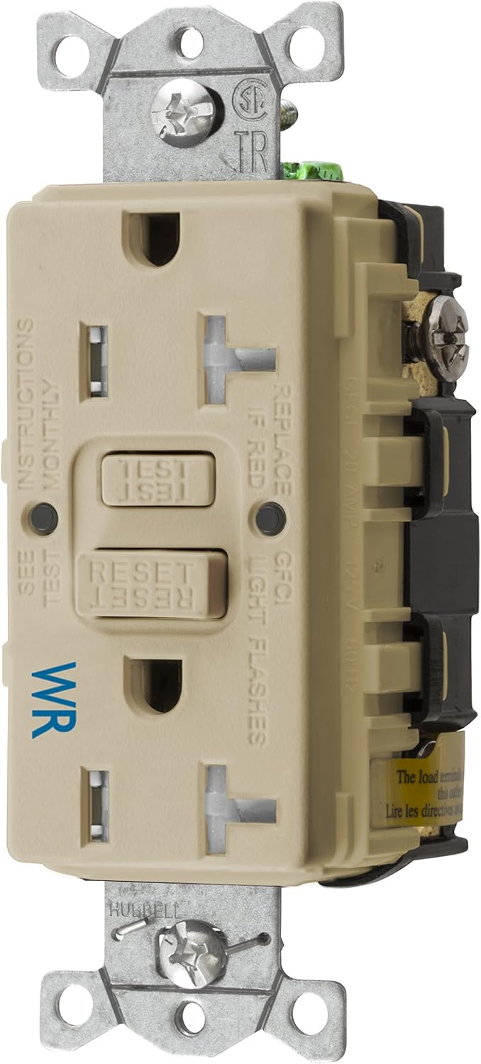Bryant Electric GFTWRST20I 20 Amp 125V Commercial/Residential Self Test Tamper-Resistant and Weather Resistant Duplex GFCI Receptacle, Ivory
