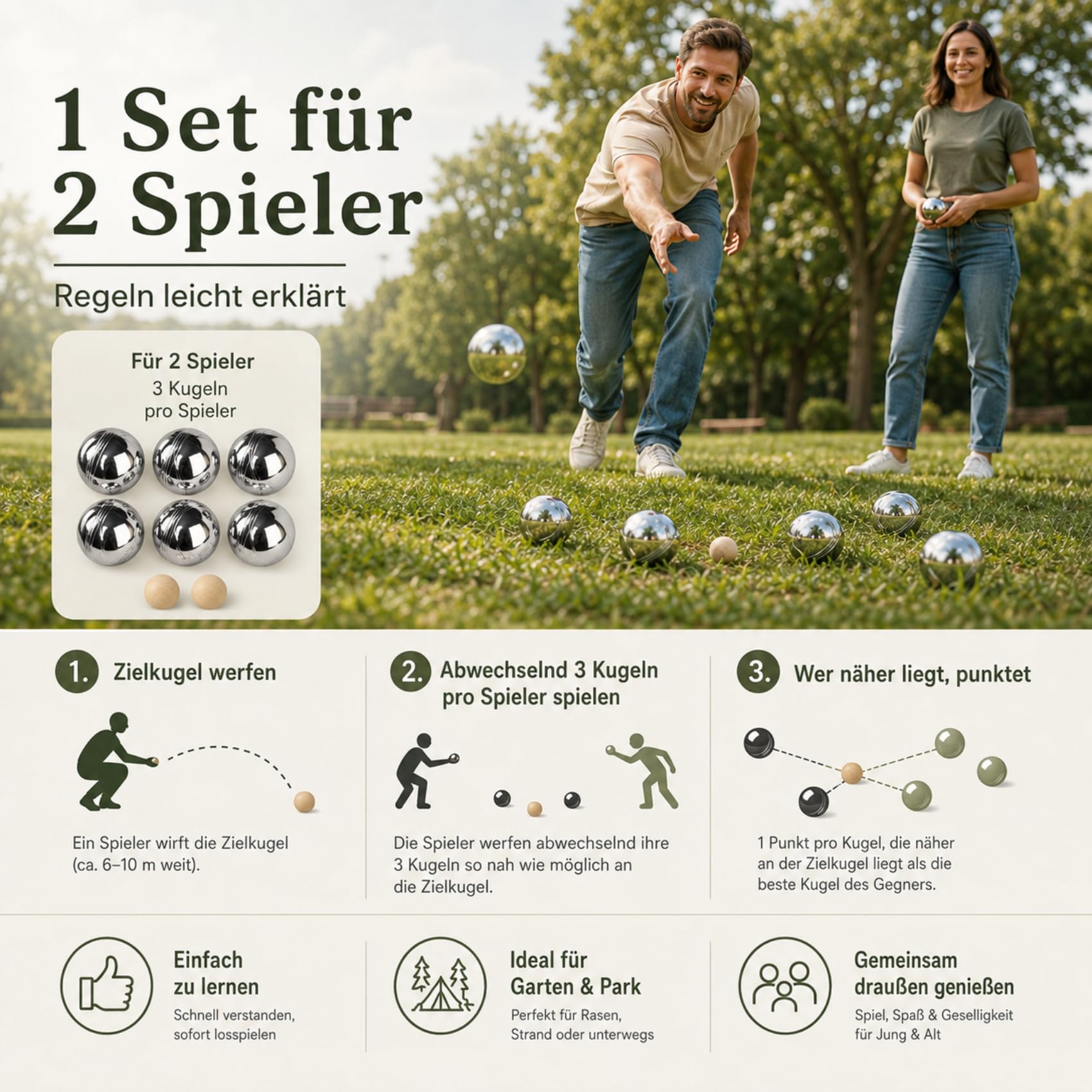 Boule Set Metall Kugeln 6 oder 8 oder 12 Stück Boccia Petanque Outdoor Spiel Garten Strand, Personalisierbar mit Gravur, für Familie Freunde Erwachsene Senioren Camping Verein
