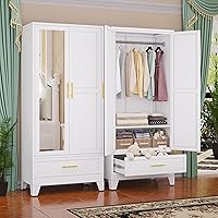 Vista 11 de Armario de metal con barra para colgar, armarios de almacenamiento de ropa de metal de 71 pulgadas con 2 puertas, 1 estante ajustable y 2 cajones, 2