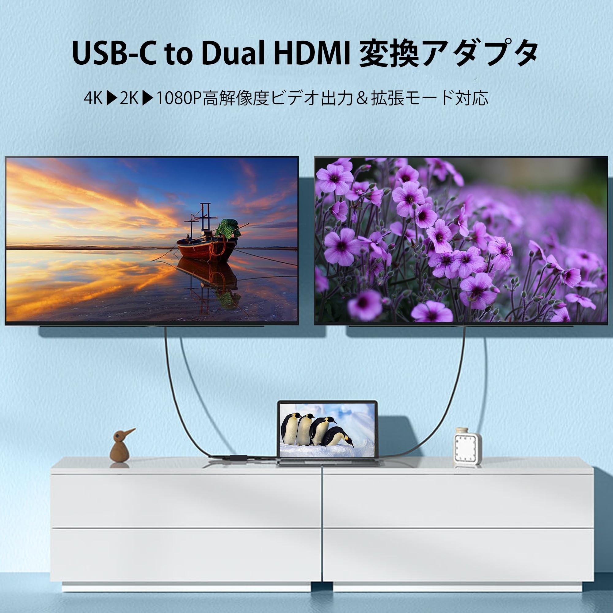 Amazon.co.jp: USB C HDMI 変換アダプタ デュアル HDMI 2画面出力 4-in
