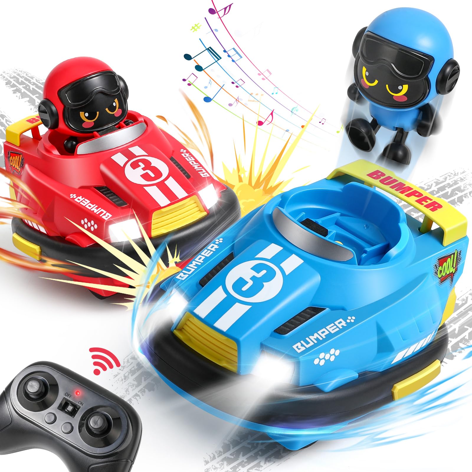 FRUSE Kids Remote Control Car Toys,RC Ejecting Bumper Car,RC Race Vehicles Playset of 2 Players W/Music & Light,2.4 GHz Cartoon Truck Toys for 3+ Year Old Boys Girls Chirstmas Birthday Present