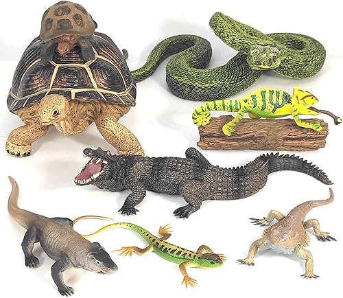 Fantarea 9 figuras de modelo de animales salvajes Geochelone Tortuga Lagarto Camaleón Pitón Cocodrilo Komodo Dragón Central Barbudo Dragón Figuritas
