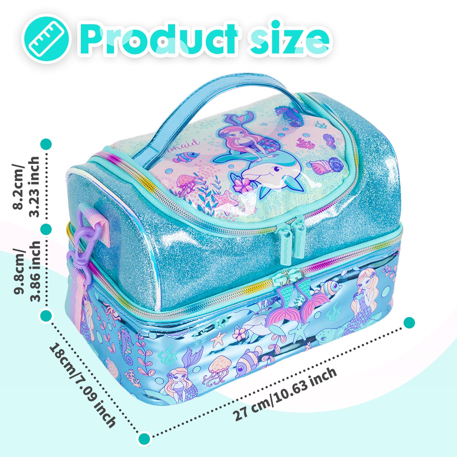 PinkSheep Kids Double Decker Cooler Insulated Lunch Bag Large Tote for Boys Girls, Men, Women, with Adjustable Strap - Image 2