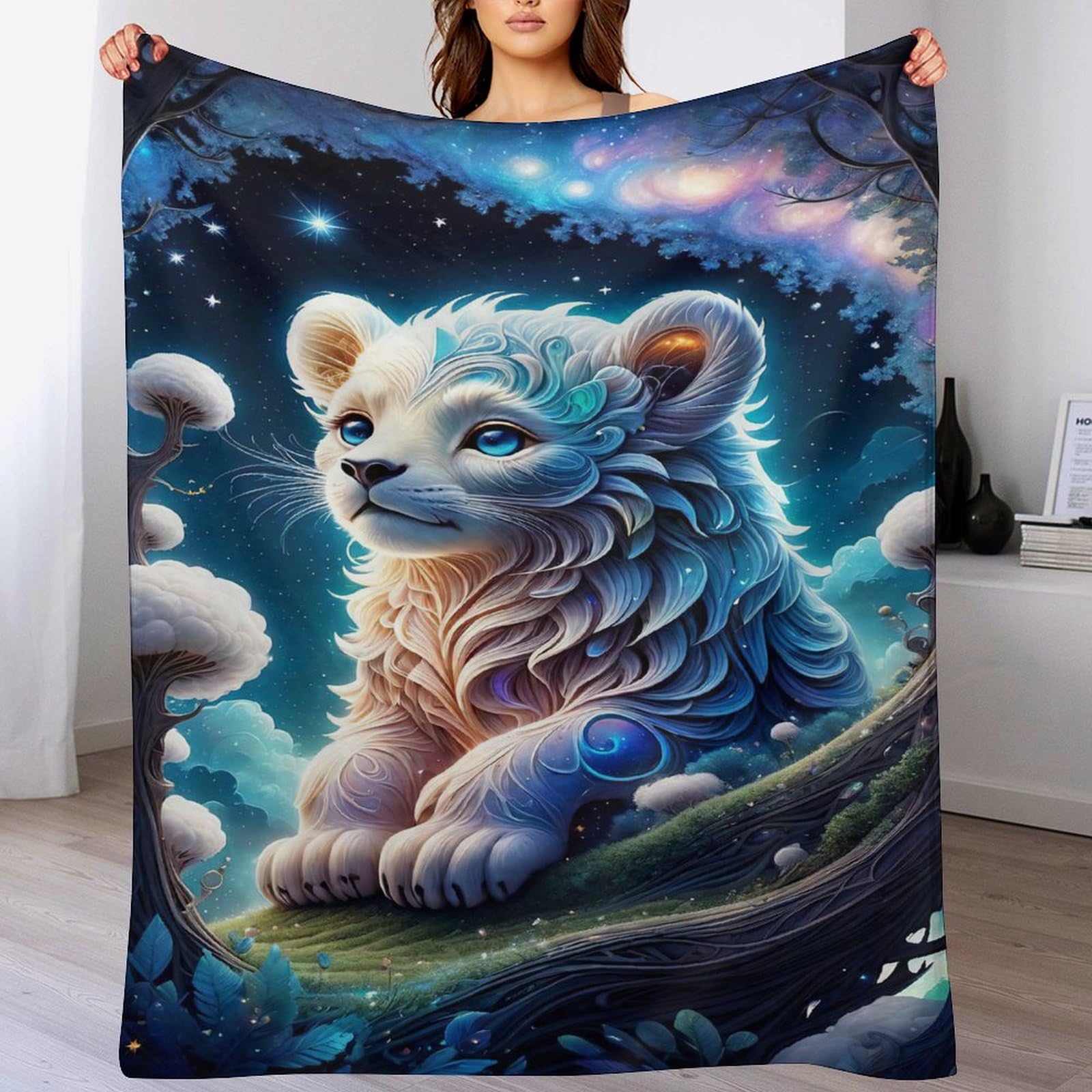 Couverture lion de salon en flannel jeté de lit marron et noir 180×200cm