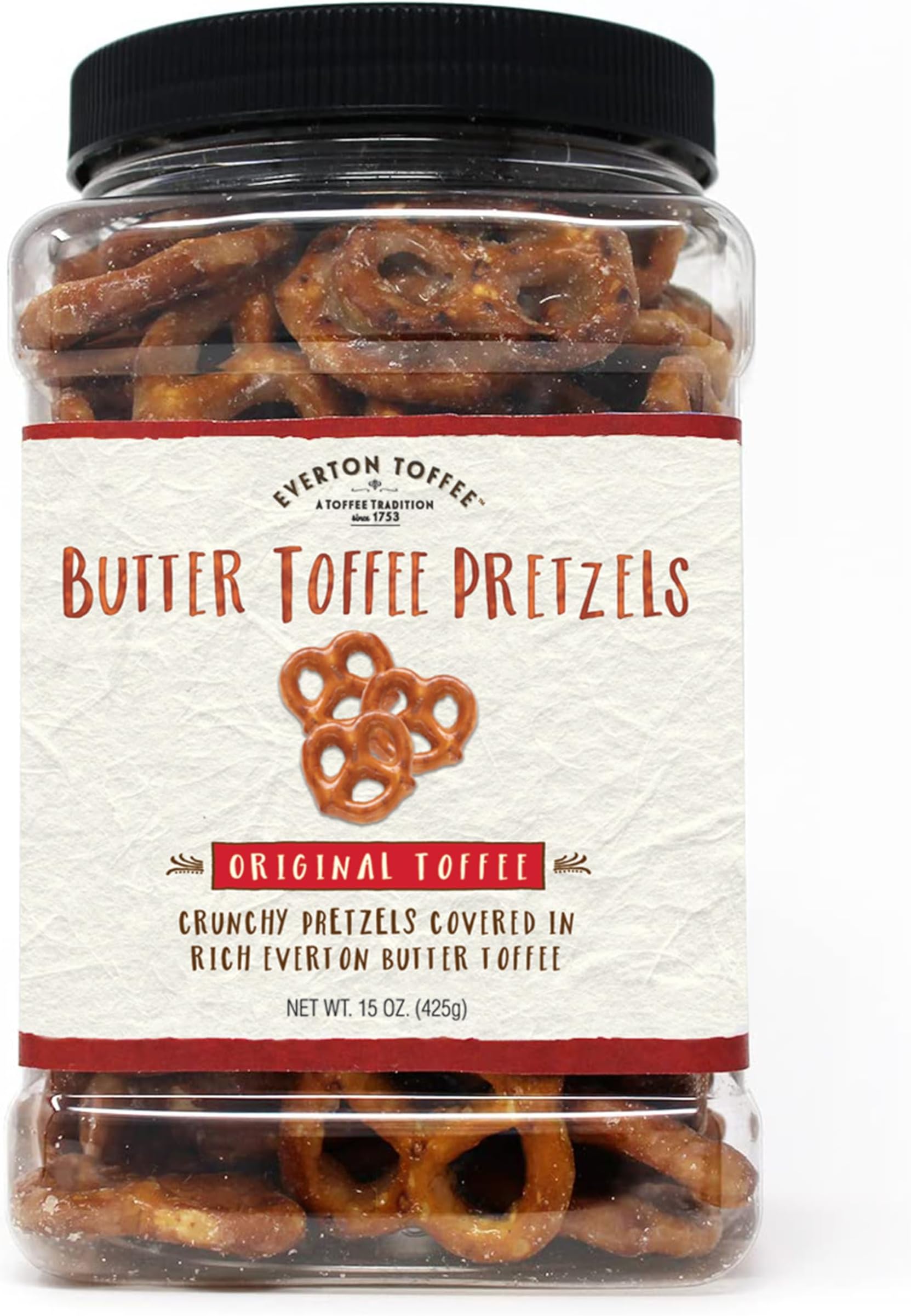 Everton Toffee Original Flavor Butter Toffee Pretzels, Sweet & Salty Gourmet Pretzel Snack, Small Batch Made & Handcrafted, Crunchy Dessert Treat in 15 oz Gorment Grab Jar