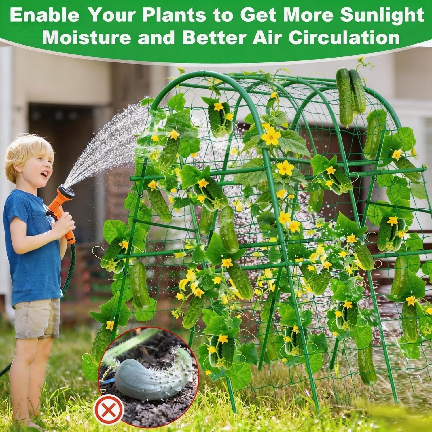 GarveeHome Garten Spalier 120cm Hoch, PE-Beschichtete Metall Rankhilfe Für Kletterpflanzen, Wetterfeste Pflanzenstütze Für Gurken Tomaten Bohnen, Stabiles Rankgitter Für Hochbeet Und Gemüse, u-Form