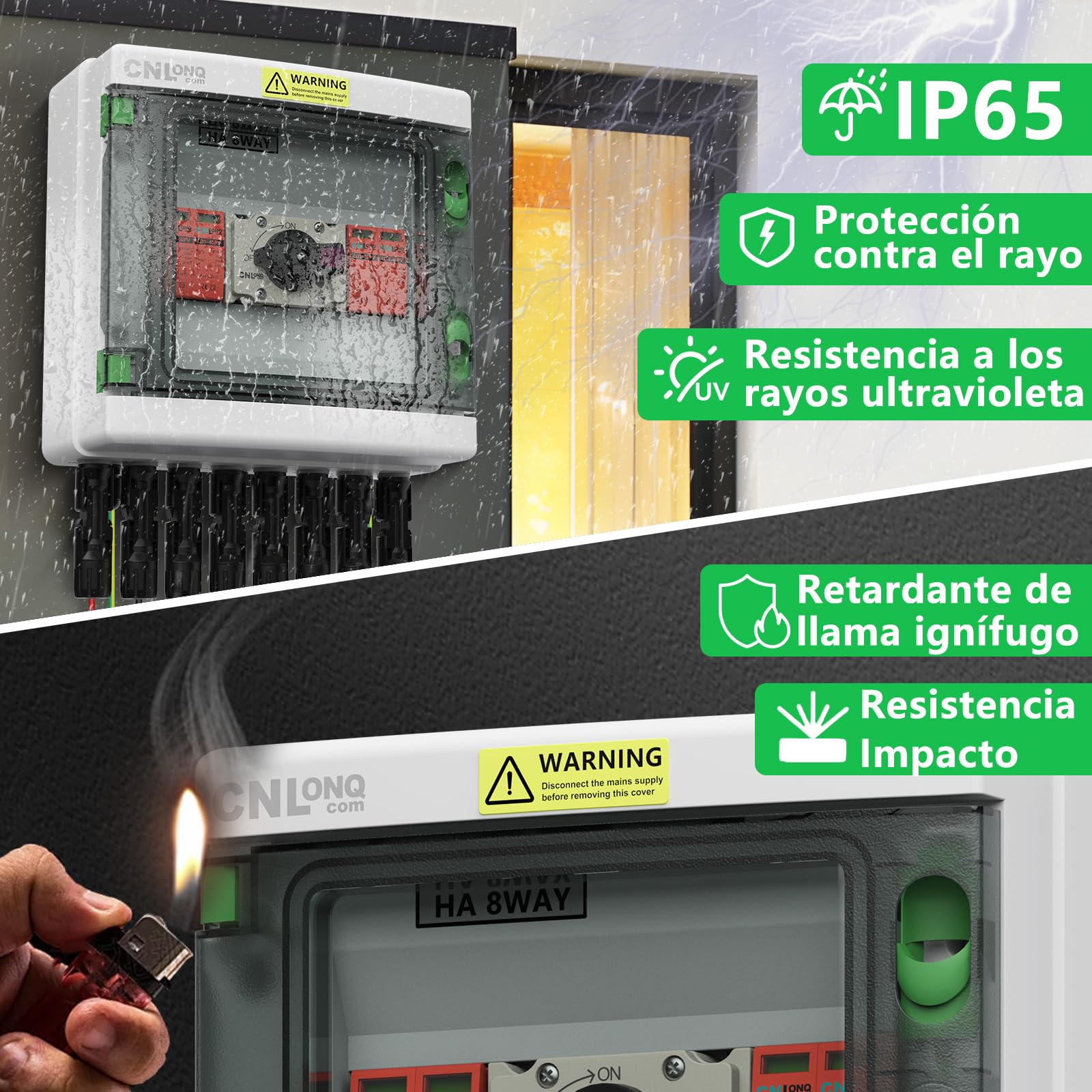 IP65 Caja de Conexiones Solar Fotovoltaica 2 Cuerdas DC1000V 32 Amp Interruptor Disyuntor con Protector de Sobretensión Para Paneles Solares al Aire Libre