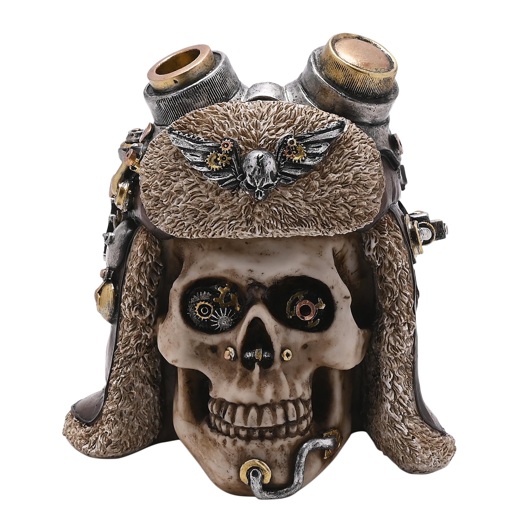 Widdop and Co Juliana - Mystic Legends - Steampunk Skull with Flying Cap & Goggles Sculpture Artwork Model - Gothic Home Decor & Gifting - H: 17 x W: 15cm.