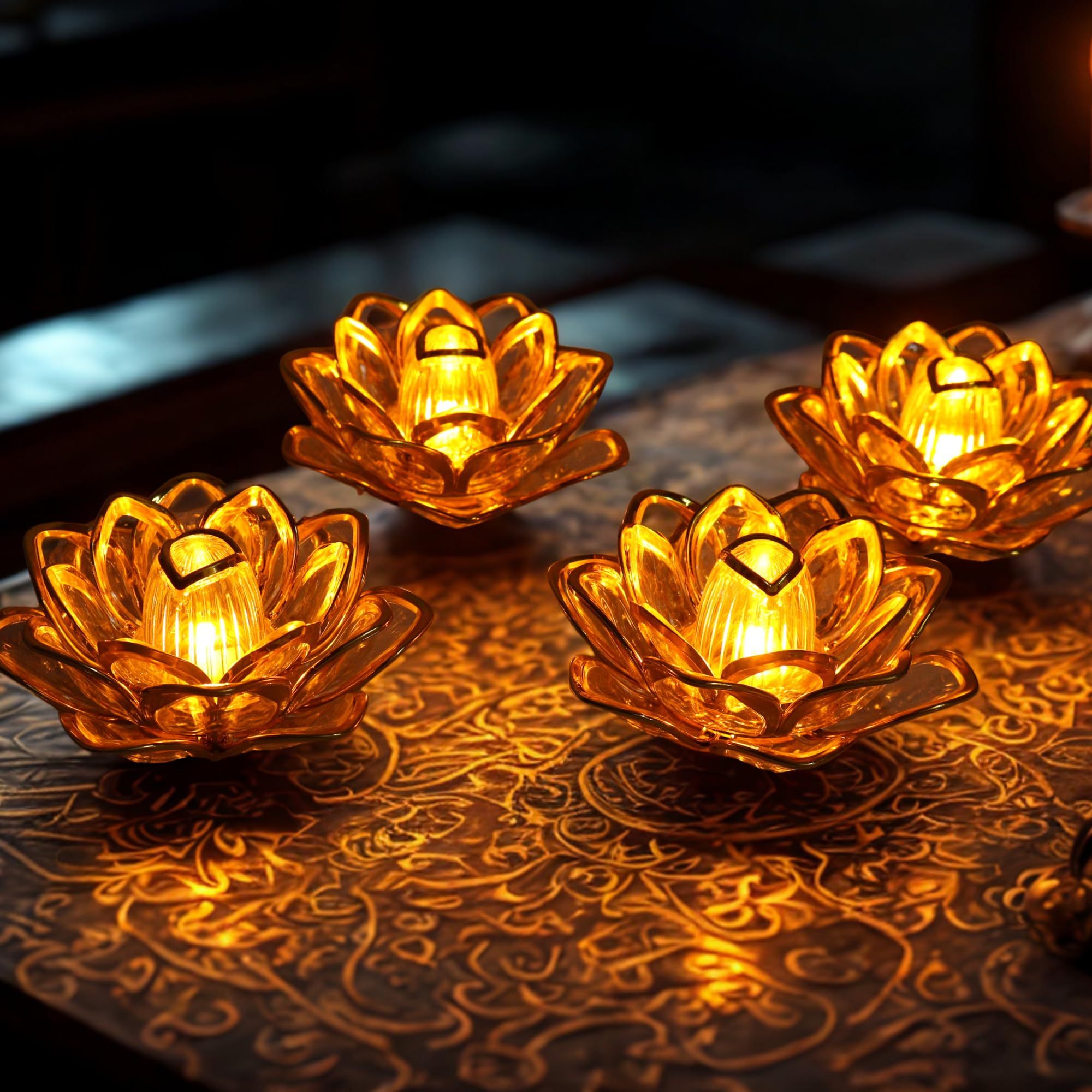 Extreme Karigari Golden Lotus Crystal Tealight Candle Holder Set of 2 – Decorative Glass Diya for Home, Diwali, Pooja, Festive Décor & Gifting (4)-image-41
