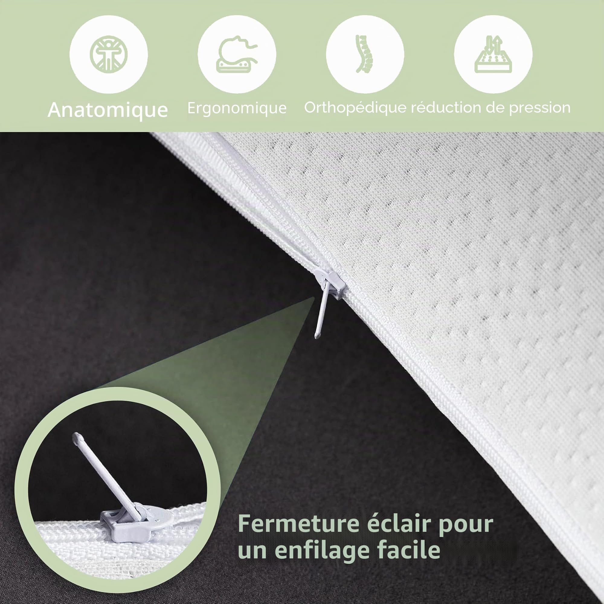 Oreiller orthopédique 42x70x10 cm en Mousse Visco Gel – Housse Aloe Vera + Doublure 100% Coton – Coussin Cervical pour Enfants, dormeurs sur Le Ventre et Lits à Eau