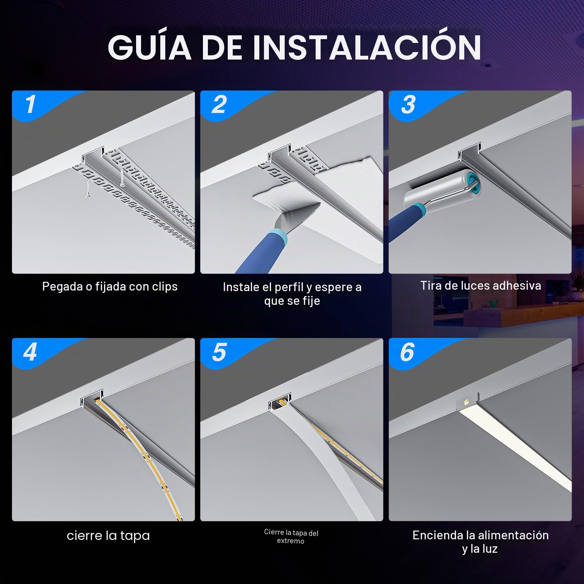 Shine Plus 5 Perfiles LED de paneles de yeso 2 m, perfil cinta LED, riel empotrado, ayuda disipación calor, 28 x 13,8 mm, compatible cintas 20,2 mm