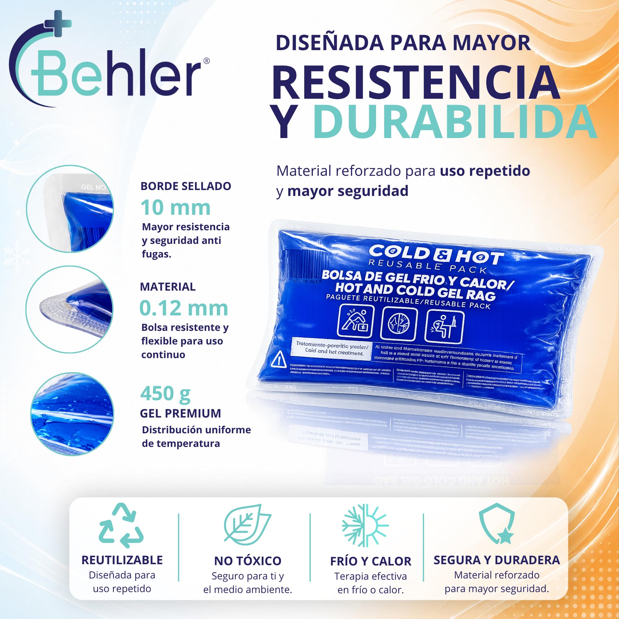 Pack de 2 Bolsas de Gel Frío o Calor Reutilizables (26 x 15 cm) - Incluye 1 Funda Multiposición de Tela con banda de compresión - Aptas para Nevera y Microondas - Ideales para Terapias