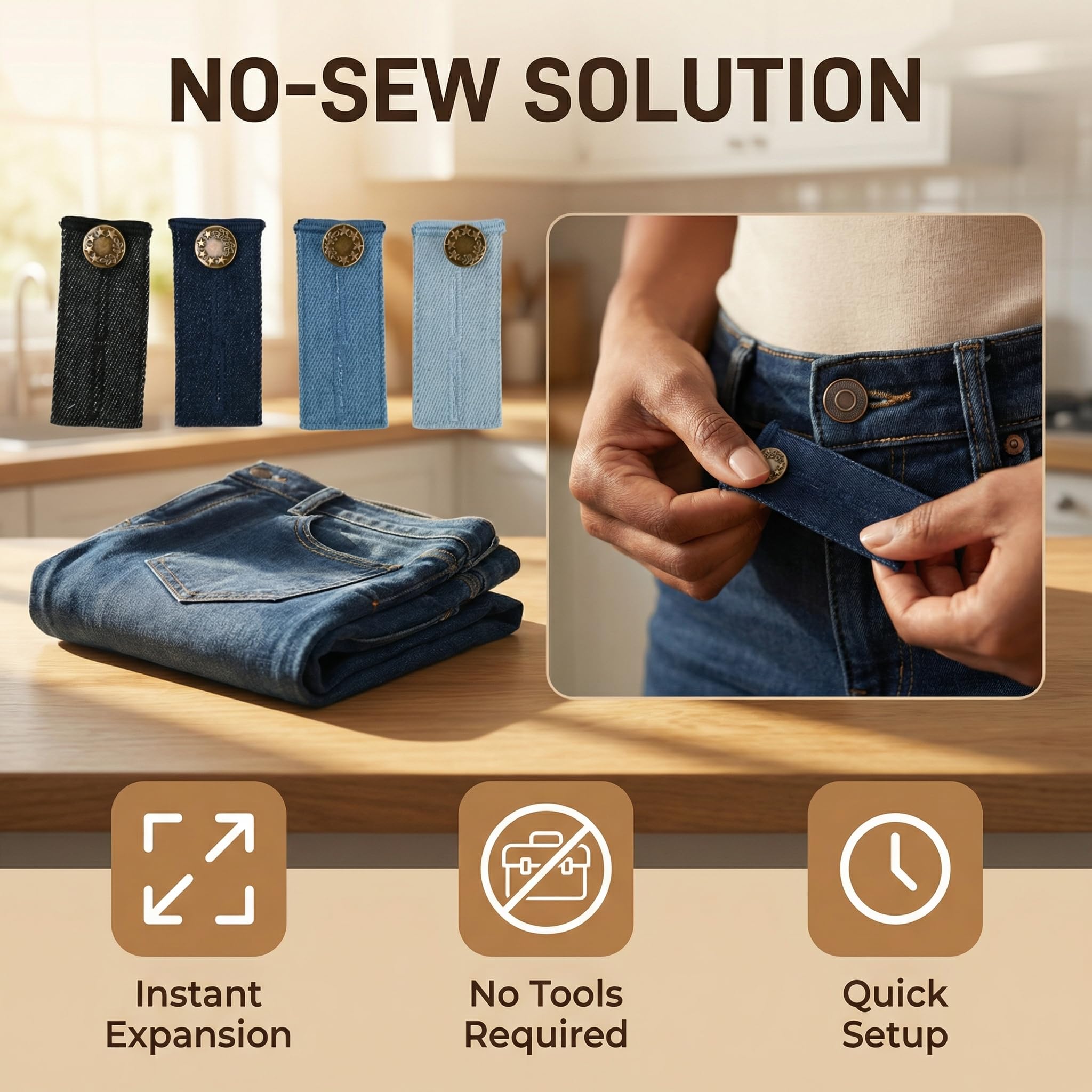 Daleweo Extensor Pantalon Embarazada, Alargador Boton Jeans, Extensores De Botones Cintura, Pantalones Premama Ajustables, 4 Unidades — view 3