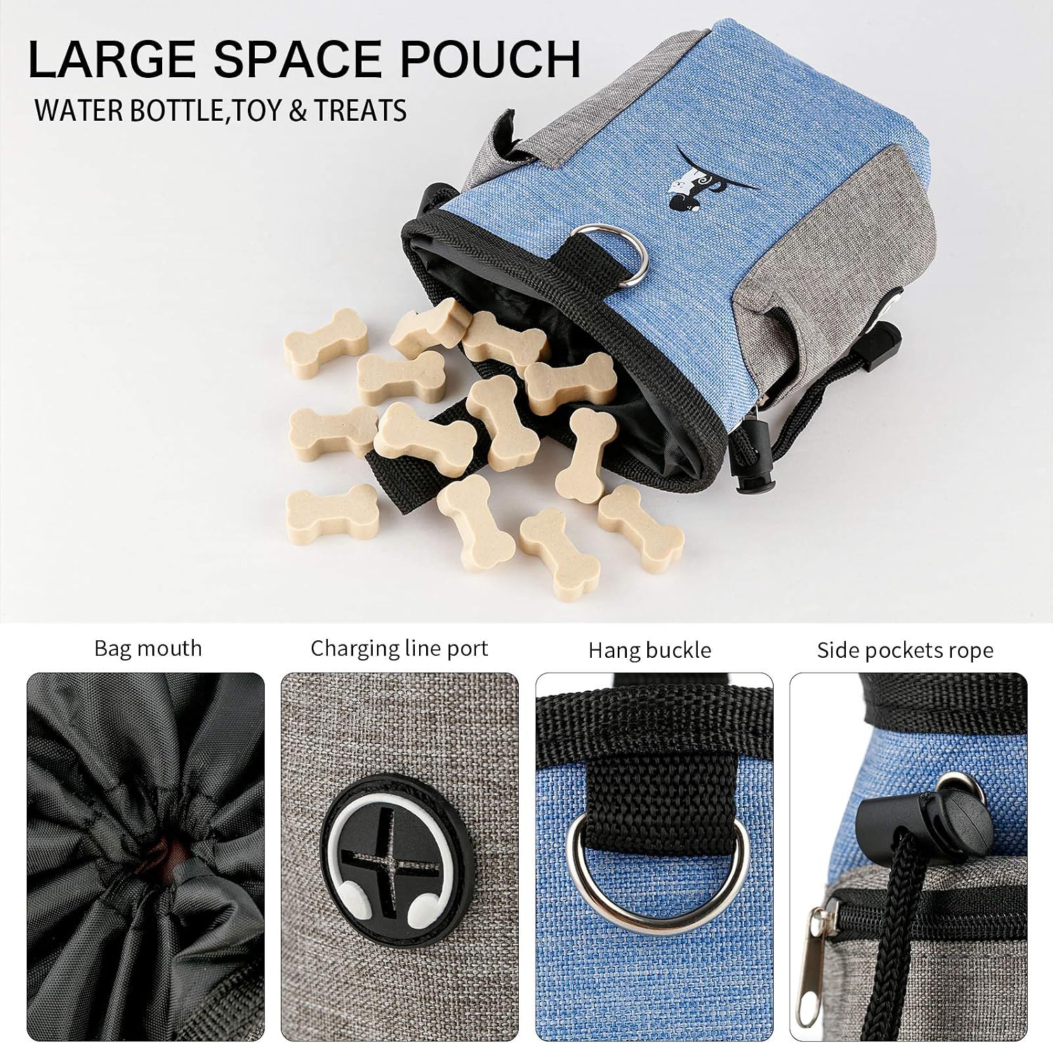 JHMY Dog Treat Pouch Bag with Collapsible Water Feeder Bowl, FREE Doggie Clicker, Travel Food Storage Bag - Image 4