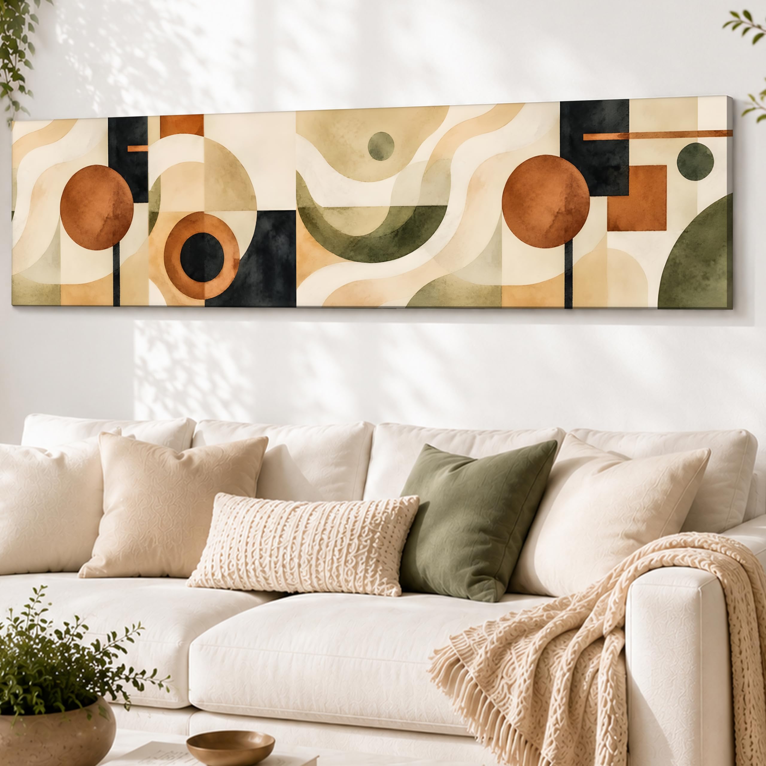 Boho Geometric Stretched Canvas Wall Art Painting for Living Room, Mid Century Bauhaus Canvas Wall Decor For Livingroom, Bedroom, Office, Hallway's, Hotel 12x46 Inch-image-33