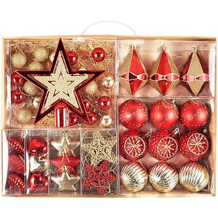 Amazon Valery Madelyn 北欧風 クリスマス ボール オーナメント 豪華 70個 セット 北欧風 ボールクリスマス ツリー 飾り 飾り付け おしゃれ ゴージャス レッド ゴールド ボール おもちゃ