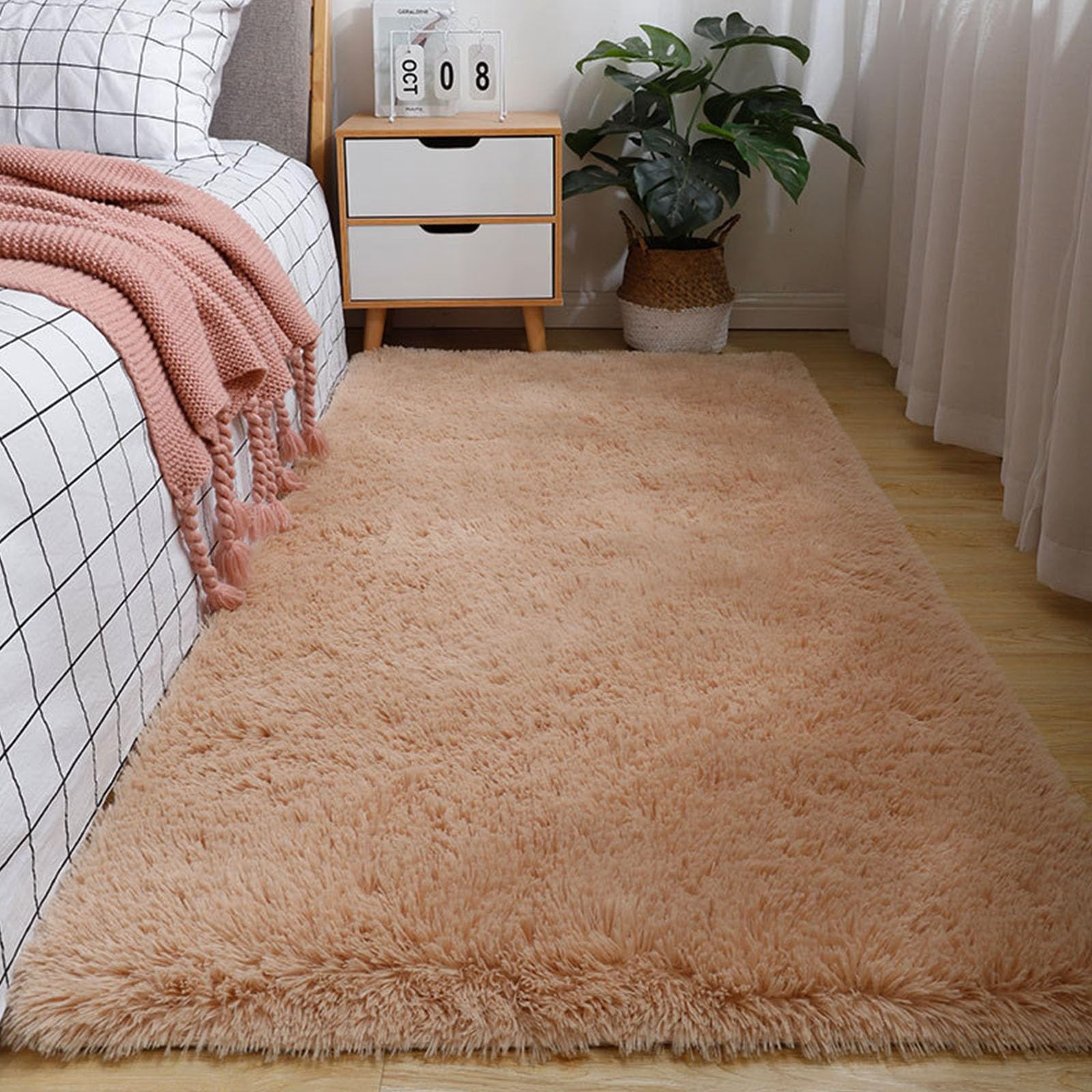 Rugs Tapis de Salon à Poils Longs 110 x 170 cm Antidérapant, Pelucheux, Shaggy, Lavable Pile Douce Tapis Moderne à Poils Longs Tapis Salon Lavable pour Salon, Chambre à Coucher, Chameau