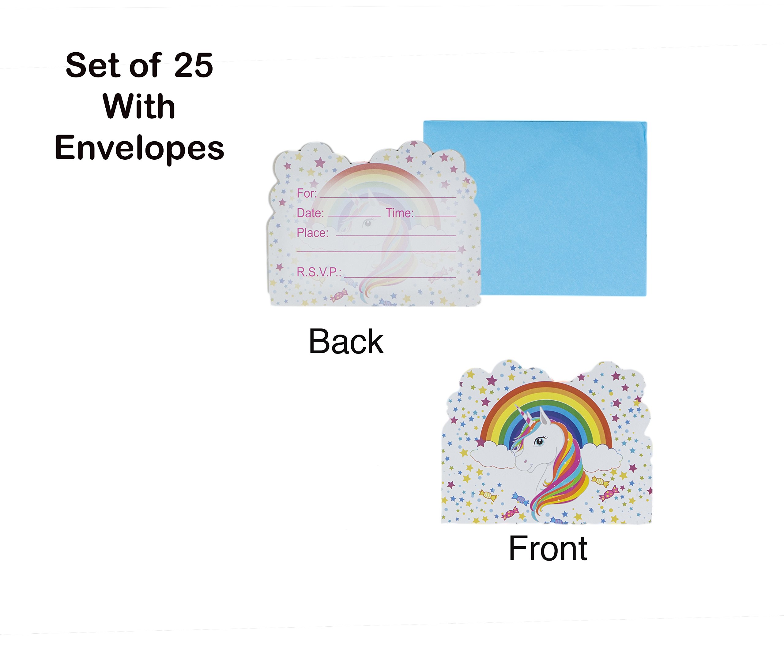 White Unicorn Star Rainbow Party Invitation Card with Envelopes Set of 25 for Boy Girl Kid Happy Birthday Supplies Graduation Celebration Teen Greetings Postcard Funny Favor Decoration