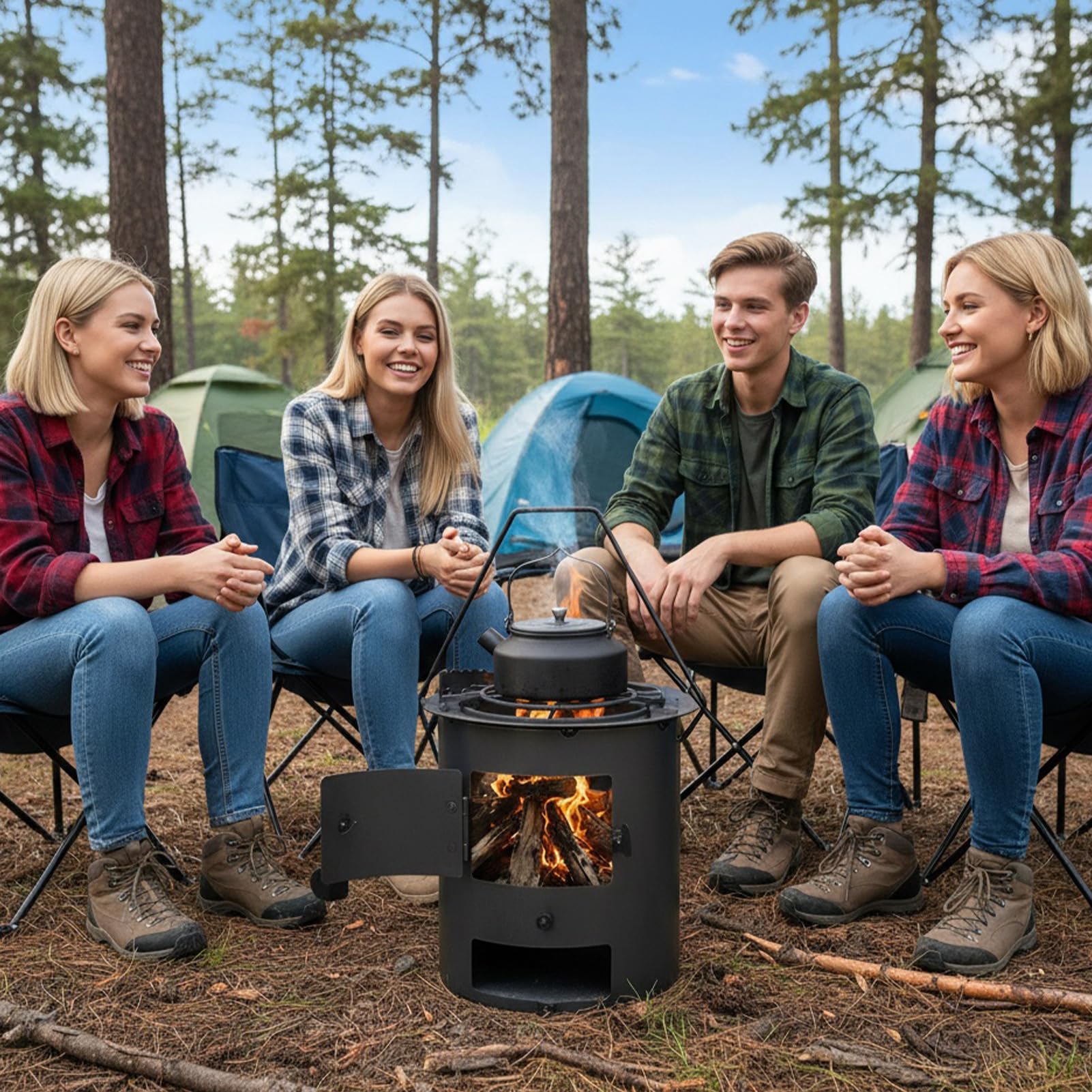 Réchaud à Bois pour Camping Brûleur Chauffant en Acier Inoxydable