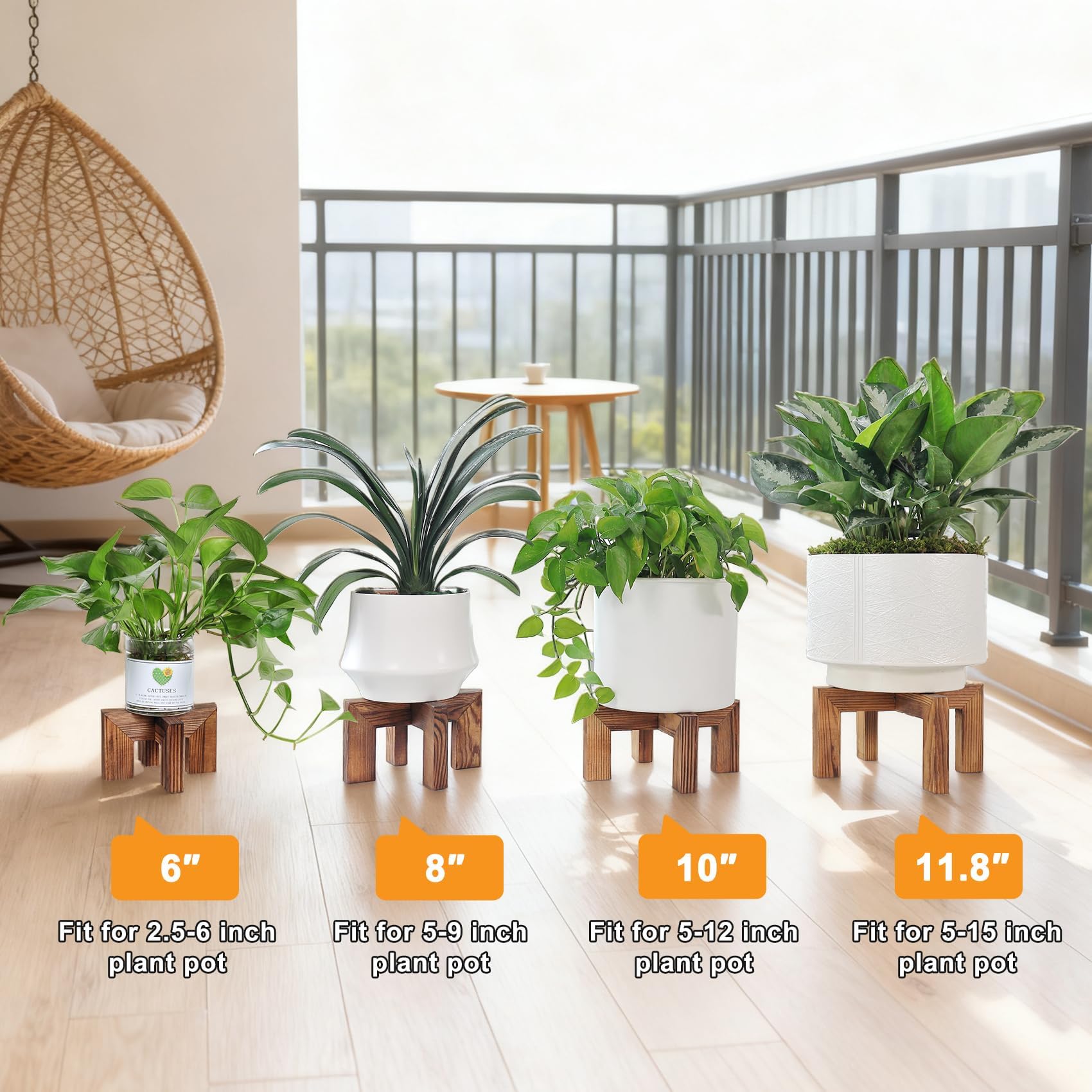 Vigordream Pflanzenständer, für drinnen und draußen, Holz-Pflanzenhalter, einzelner Blumentopfständer, stabiler Pflanzgefäßständer (Walnuss, passend für 6,3–15,2 cm große Töpfe)