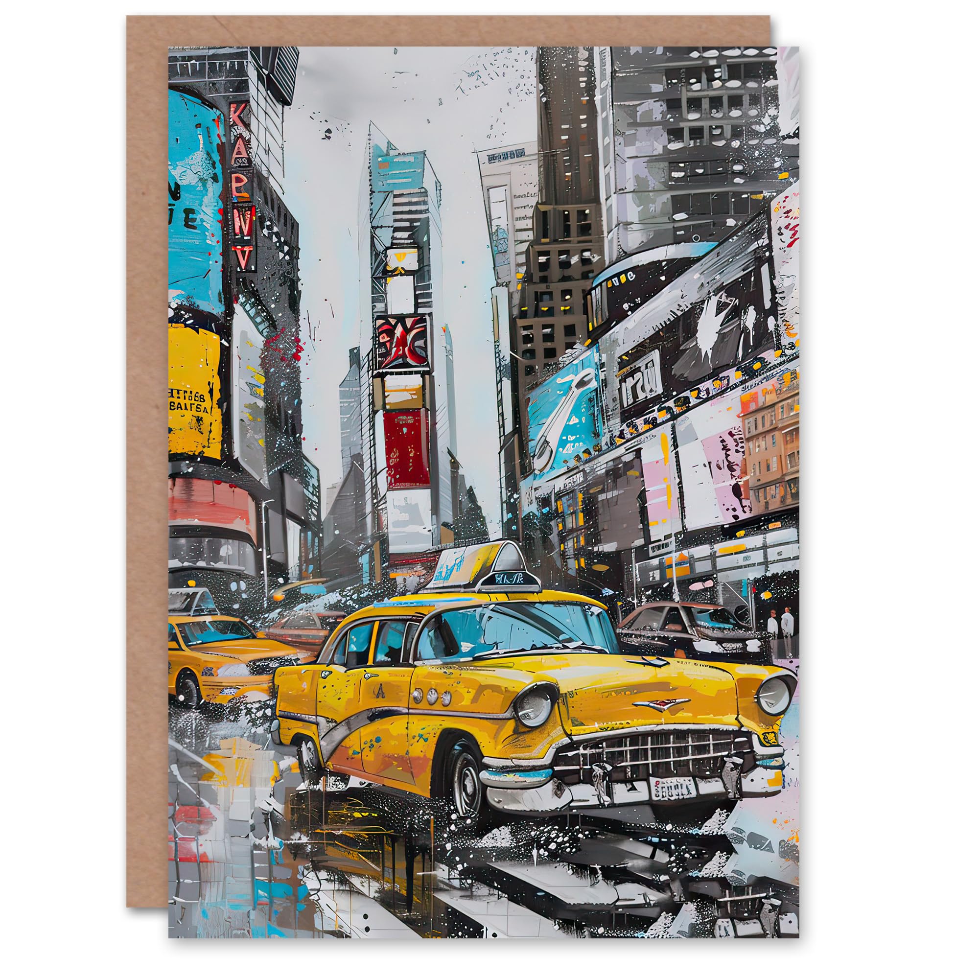 Artery8 Greeting Card New York City Taxi Cars Times Square Cityscape Blank For Him Or Her Art Birthday Card