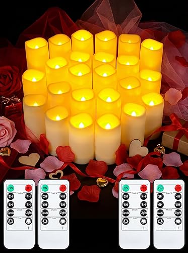Funtery 24 velas LED impermeables con 4 controles remotos y temporizadores, velas parpadeantes sin llama para exteriores, velas realistas a pilas